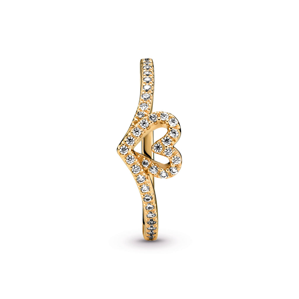 PANDORA Timeless Wish Sparkling Heart Ring 14K Gold Plated Unique Metal Blend Love Rings Statement Ring Jewelry Gift