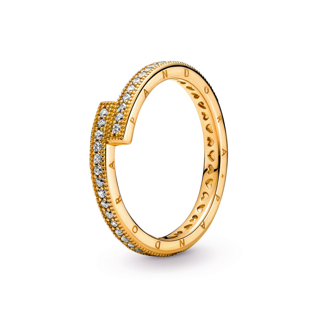 PANDORA Sparkling Overlapping Ring 14K Gold Plated Unique Metal Blend Rings Statement Ring Jewelry Gift