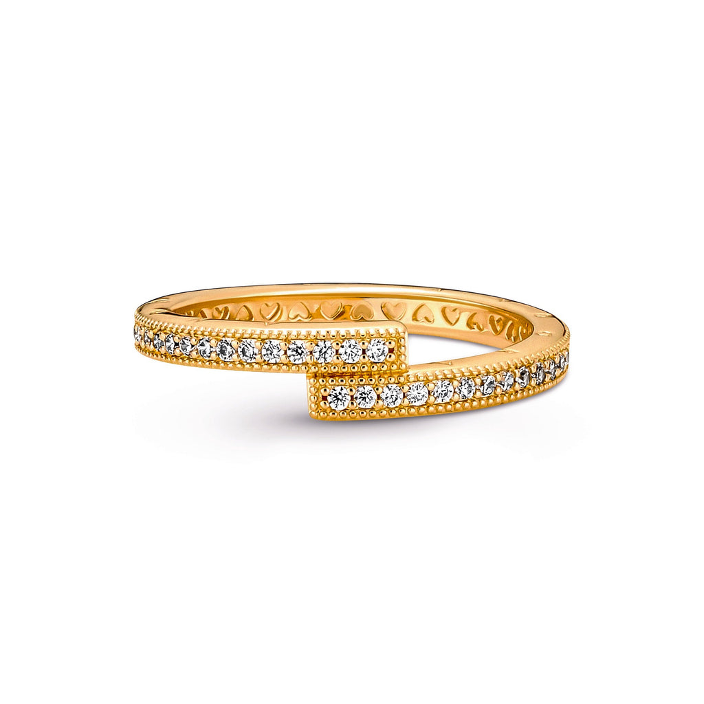 PANDORA Sparkling Overlapping Ring 14K Gold Plated Unique Metal Blend Rings Statement Ring Jewelry Gift
