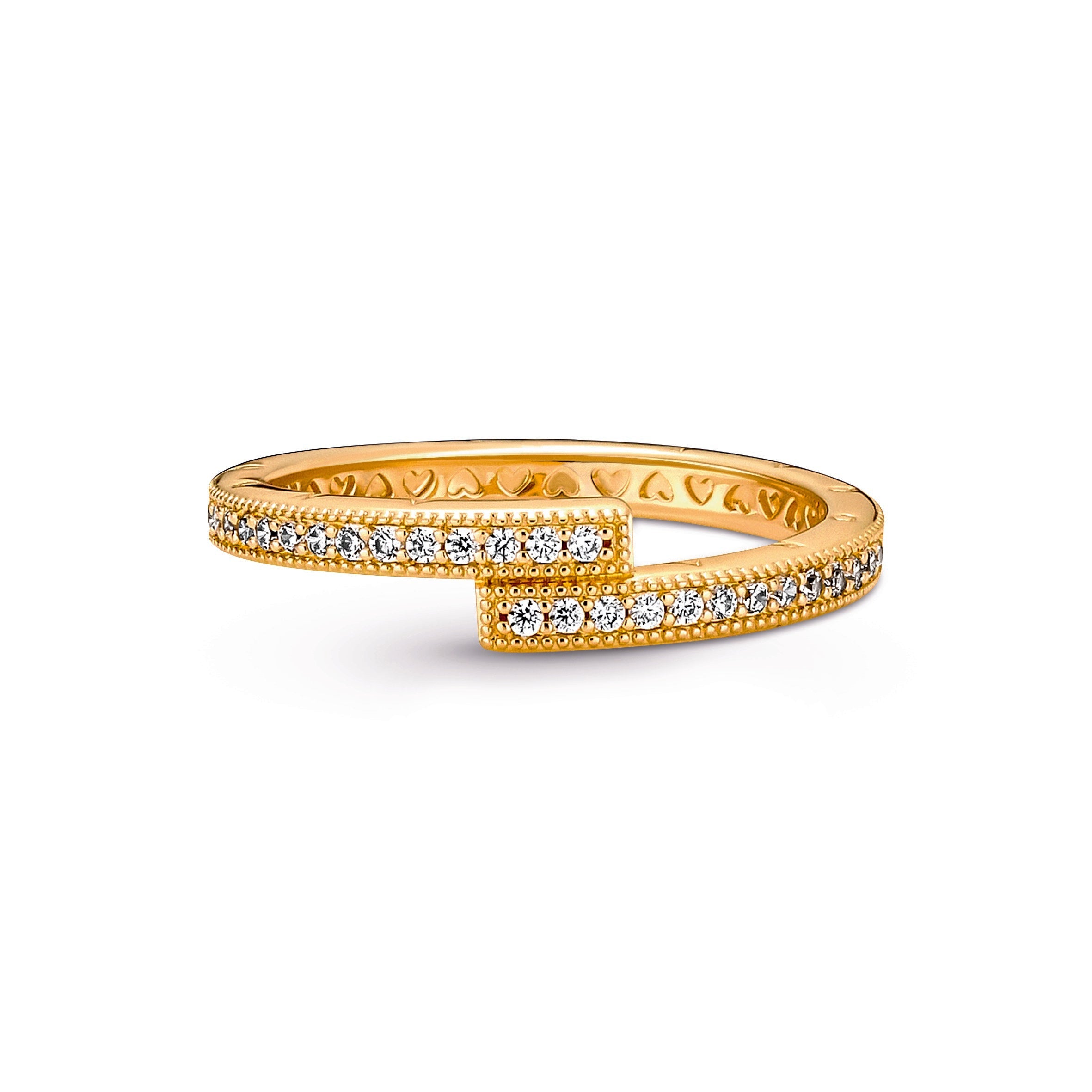 PANDORA Sparkling Overlapping Ring 14K Gold Plated Unique Metal Blend Rings Statement Ring Jewelry Gift