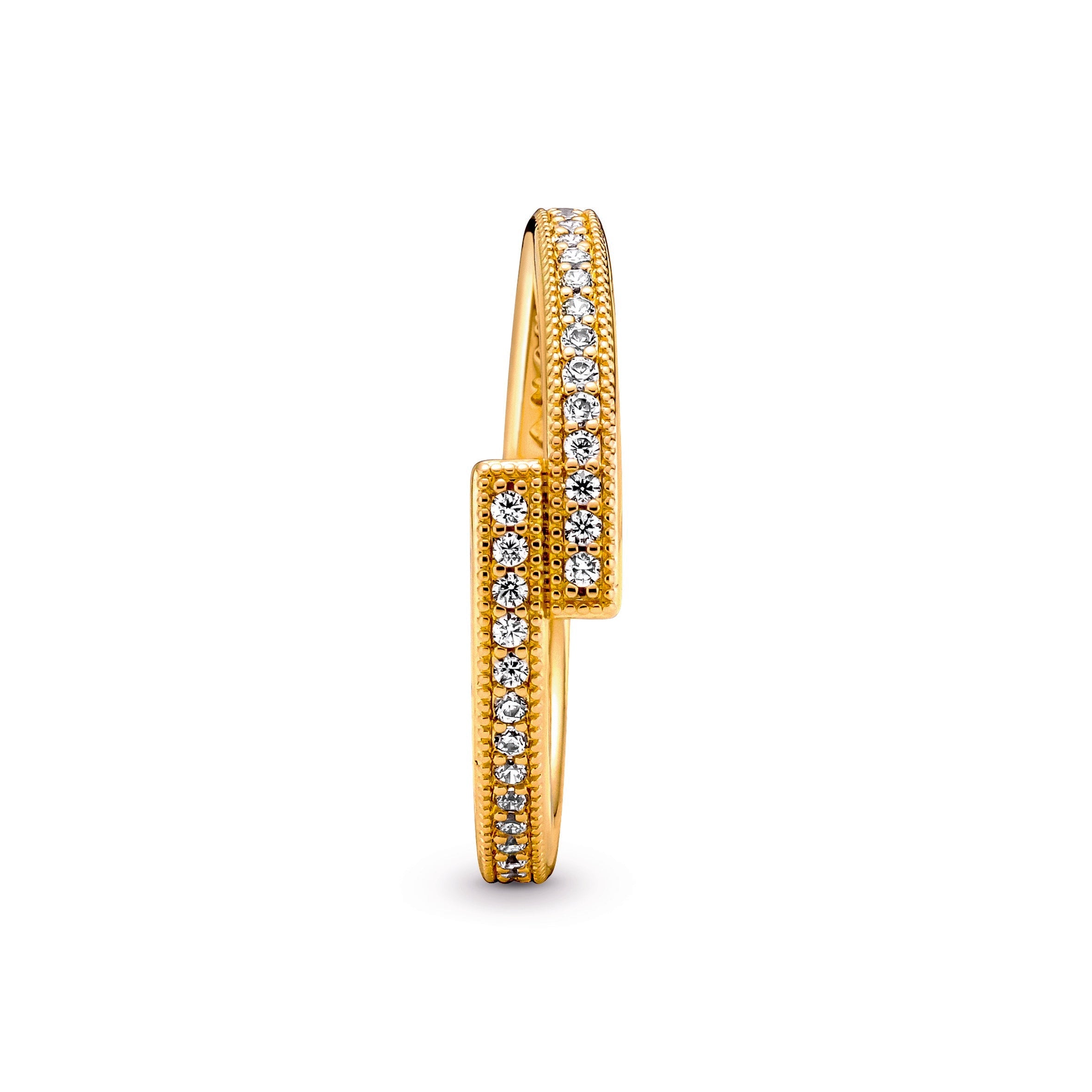 PANDORA Sparkling Overlapping Ring 14K Gold Plated Unique Metal Blend Rings Statement Ring Jewelry Gift