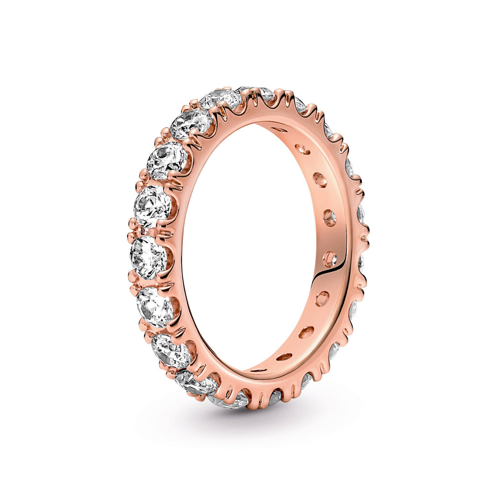 PANDORA Sparkling Row Eternity Ring 14K Rose Gold Plated Unique Metal Blend Weddings Rings Statement Ring Jewelry Gift