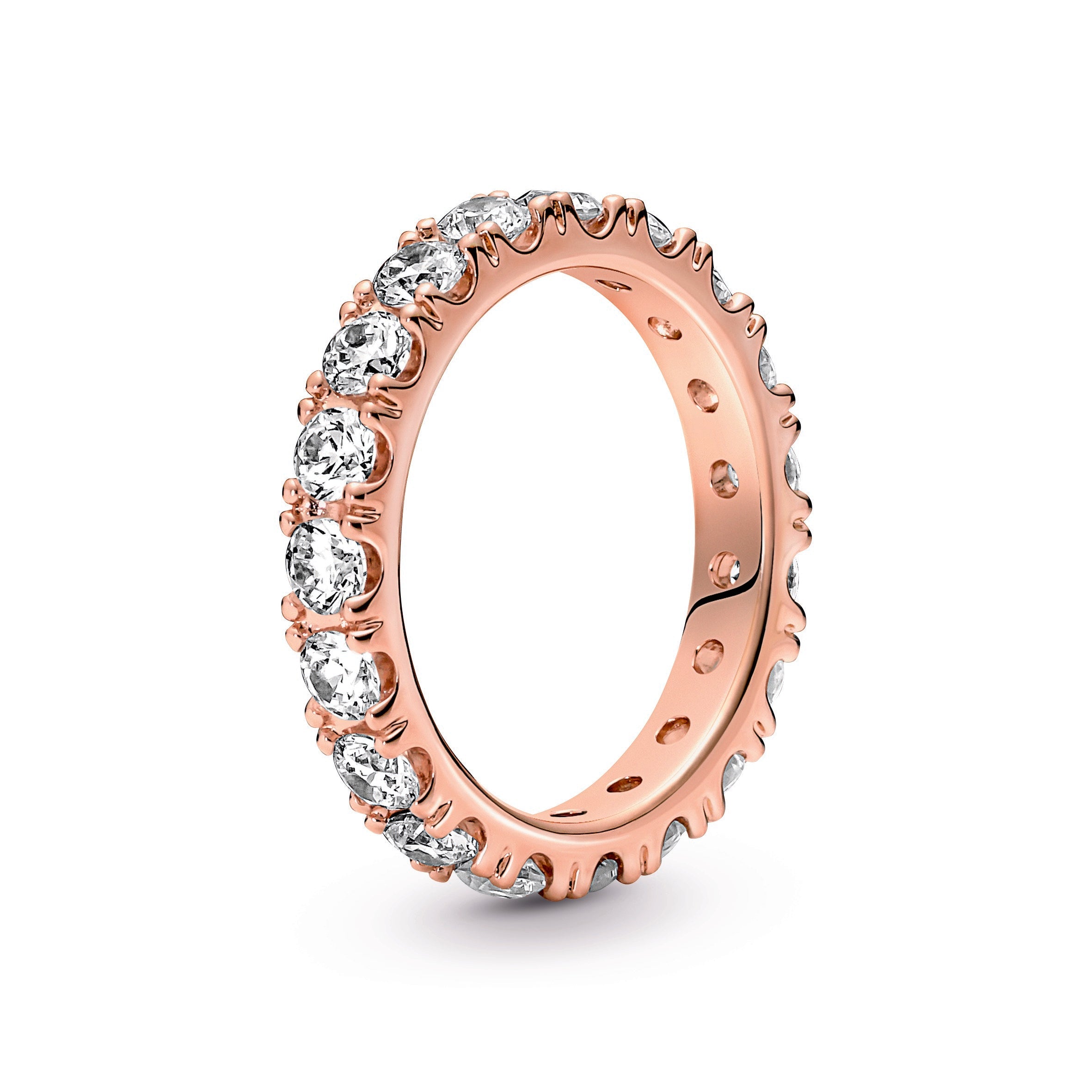 PANDORA Sparkling Row Eternity Ring 14K Rose Gold Plated Unique Metal Blend Weddings Rings Statement Ring Jewelry Gift