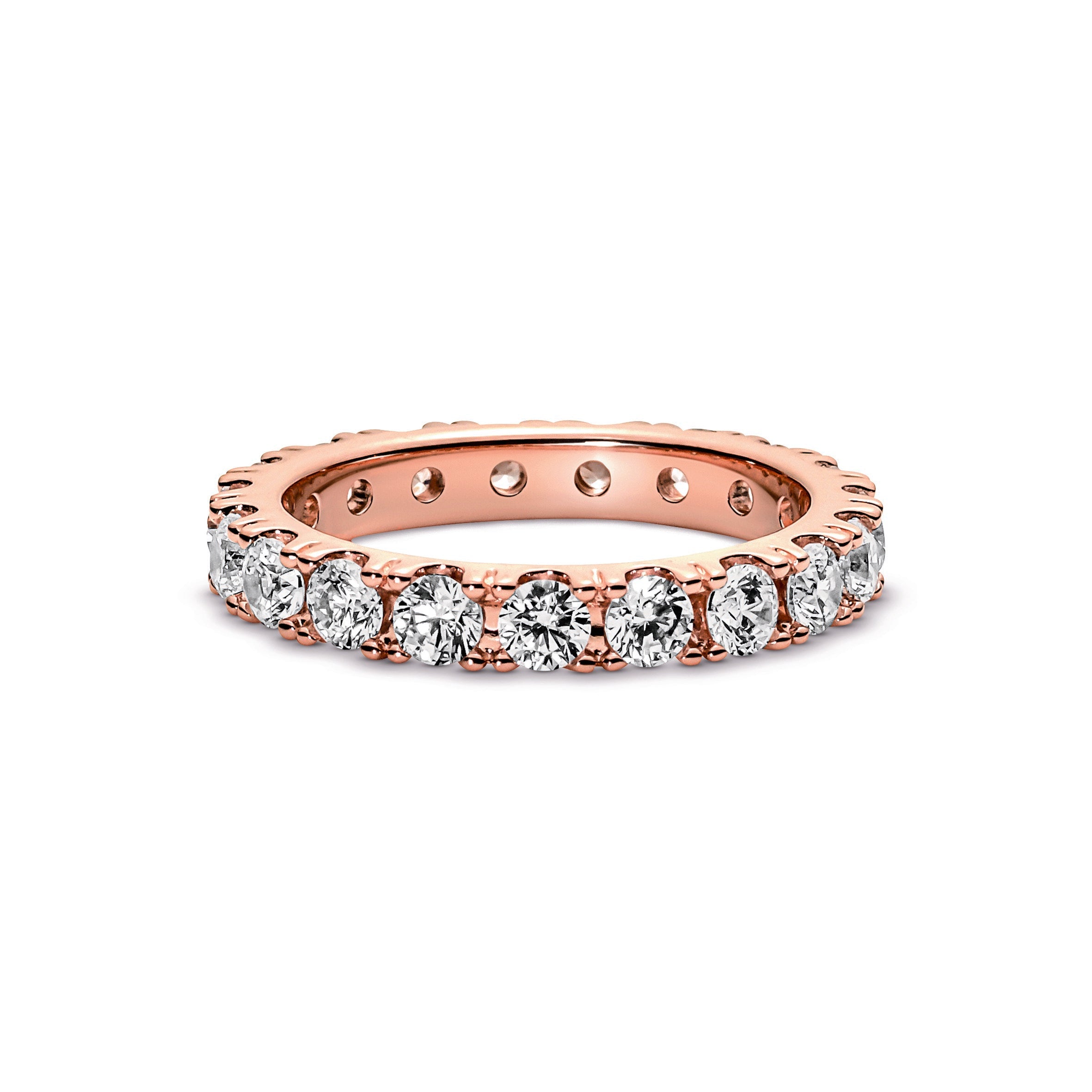 PANDORA Sparkling Row Eternity Ring 14K Rose Gold Plated Unique Metal Blend Weddings Rings Statement Ring Jewelry Gift