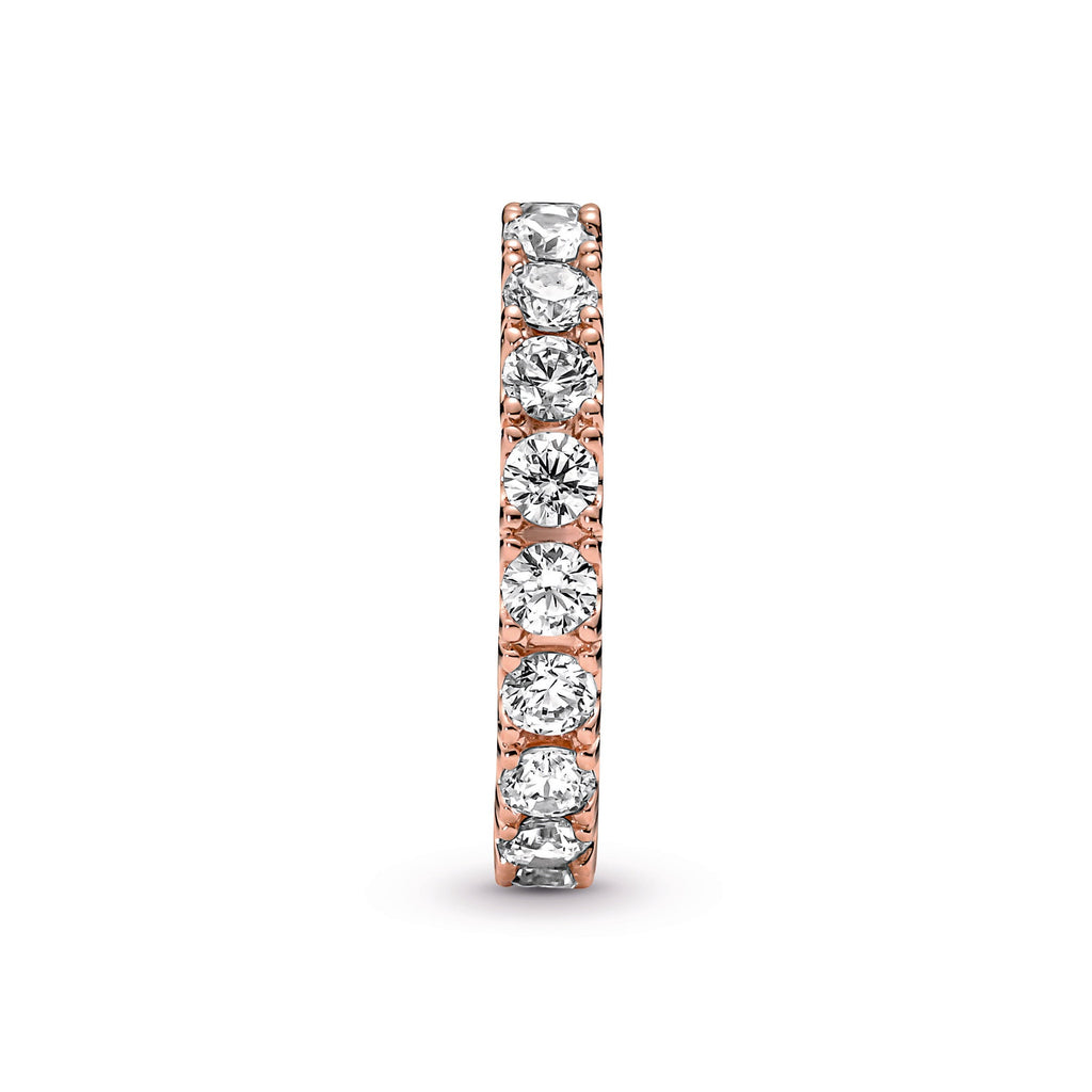 PANDORA Sparkling Row Eternity Ring 14K Rose Gold Plated Unique Metal Blend Weddings Rings Statement Ring Jewelry Gift