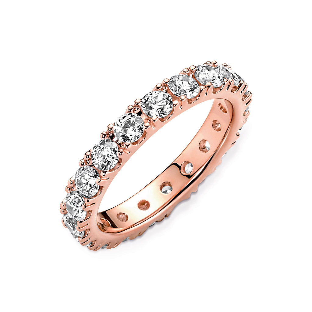 PANDORA Sparkling Row Eternity Ring 14K Rose Gold Plated Unique Metal Blend Weddings Rings Statement Ring Jewelry Gift