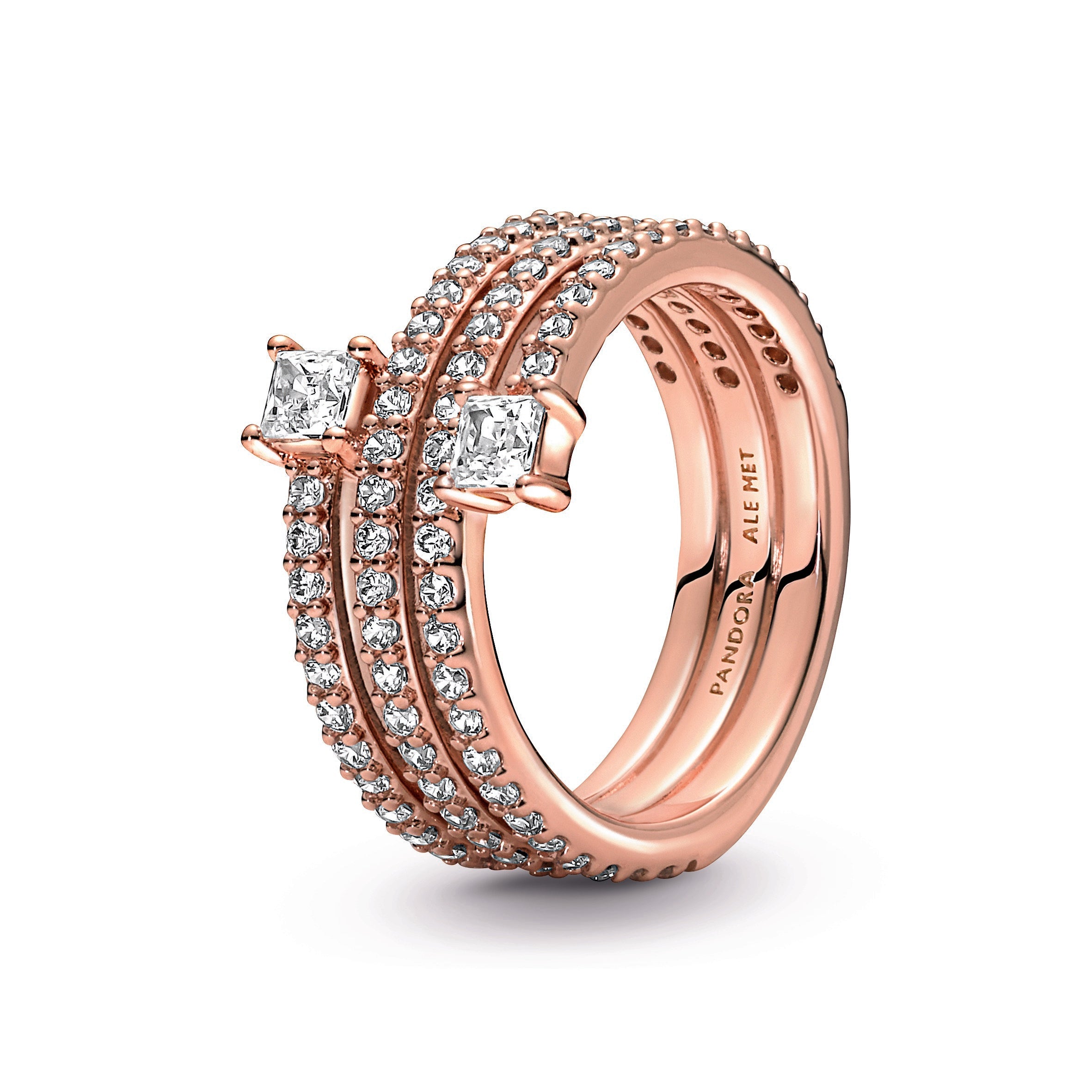 PANDORA Triple Spiral Ring 14K Rose Gold Plated Unique Metal Blend Weddings Rings Statement Ring Jewelry Gift