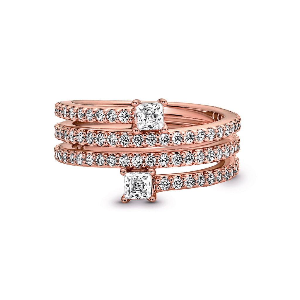 PANDORA Triple Spiral Ring 14K Rose Gold Plated Unique Metal Blend Weddings Rings Statement Ring Jewelry Gift