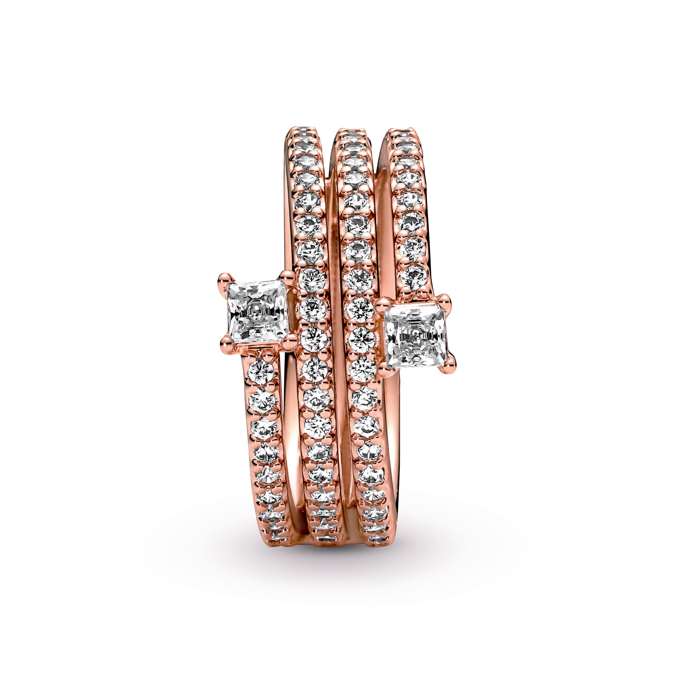 PANDORA Triple Spiral Ring 14K Rose Gold Plated Unique Metal Blend Weddings Rings Statement Ring Jewelry Gift