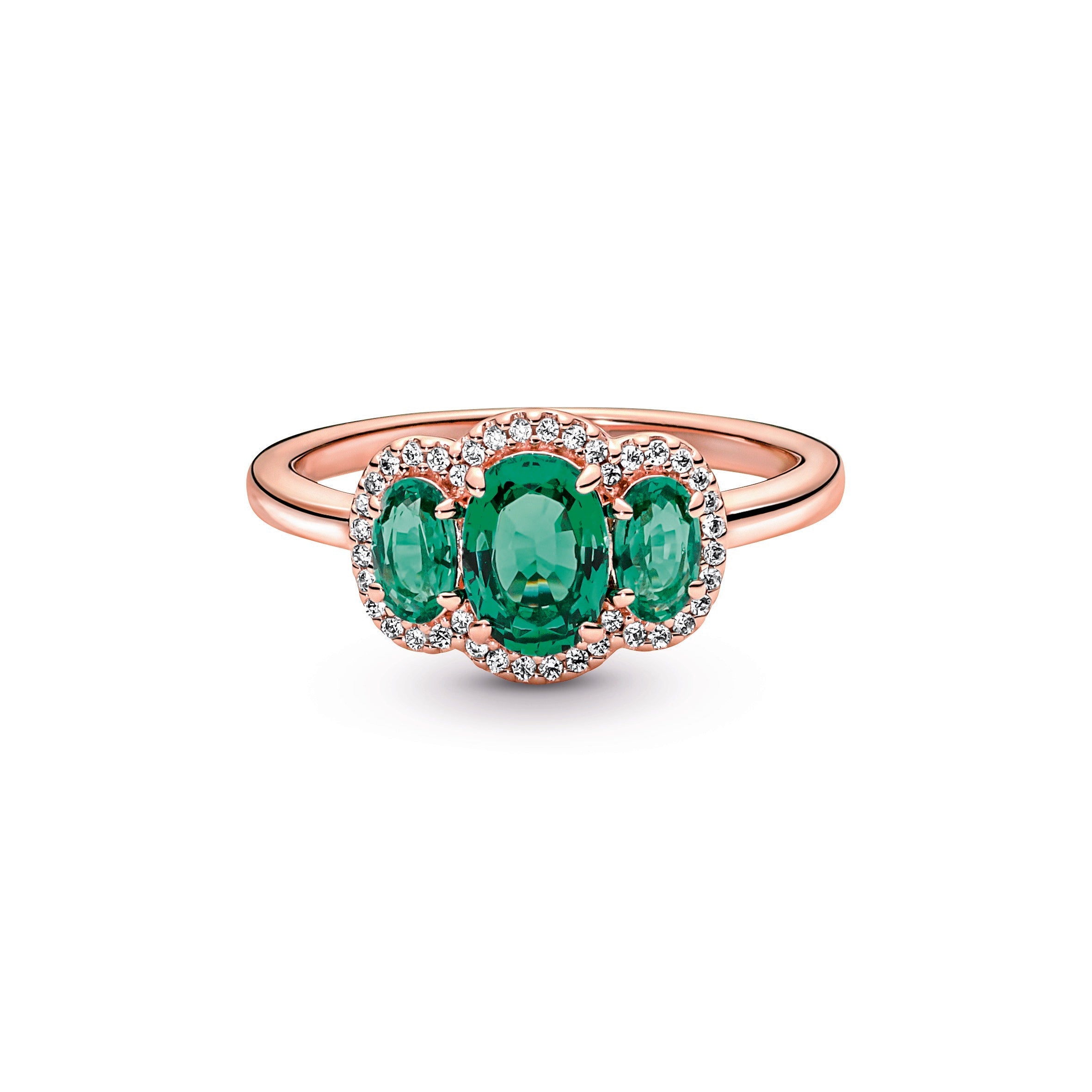 PANDORA Three Stone Vintage Ring 14K Rose Gold Plated Unique Metal Blend Weddings Rings Statement Ring Jewelry Gift