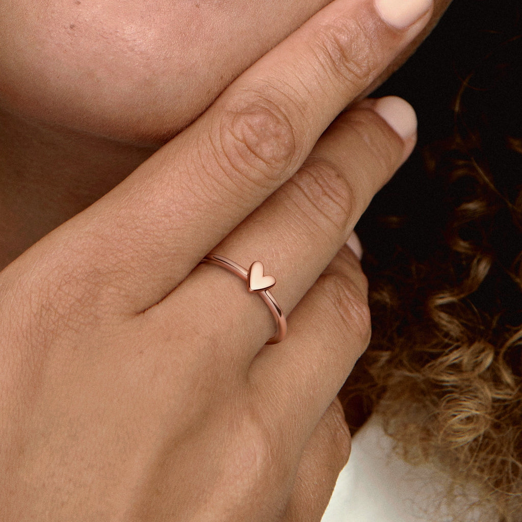 PANDORA Freehand Heart Ring 14K Rose Gold Plated Unique Metal Blend Love Rings Statement Ring Jewelry Gift