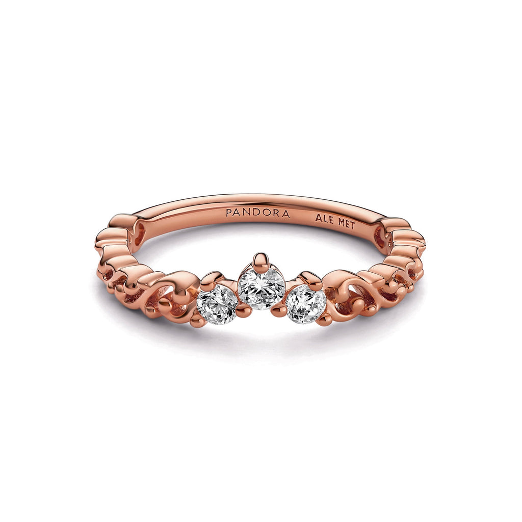PANDORA Regal Swirl Tiara Ring 14K Rose Gold Plated Unique Metal Blend Rings Statement Ring Jewelry Gift