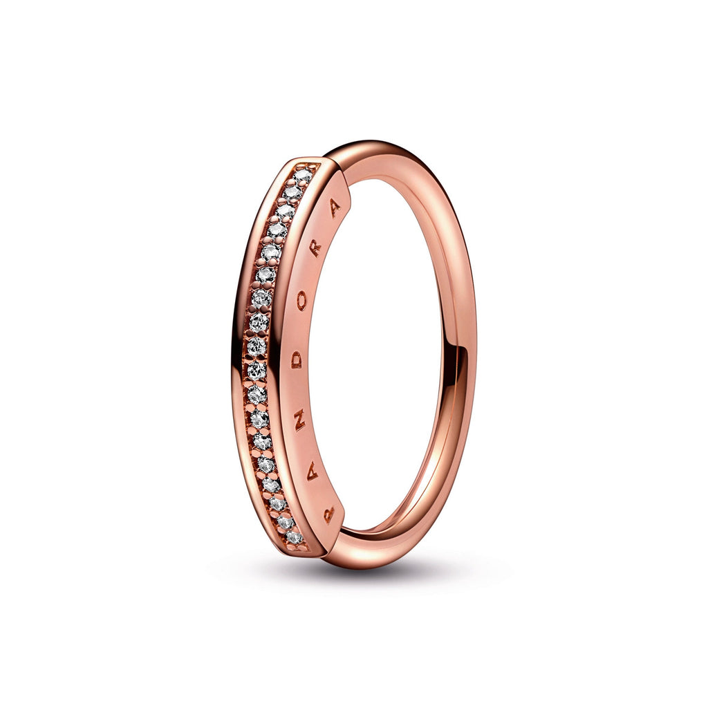 PANDORA Signature I-D Pavé Ring 14K Rose Gold Plated Unique Metal Blend Rings Statement Ring Jewelry Gift