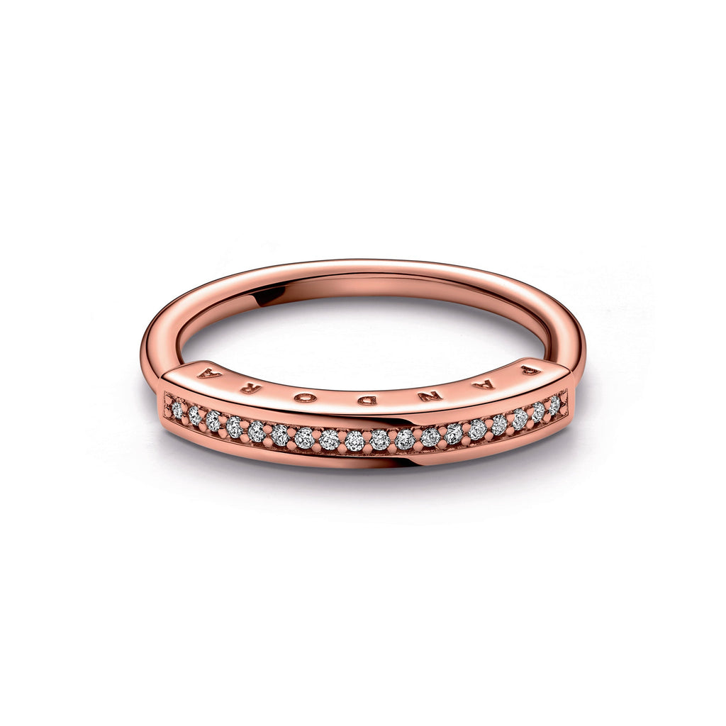 PANDORA Signature I-D Pavé Ring 14K Rose Gold Plated Unique Metal Blend Rings Statement Ring Jewelry Gift