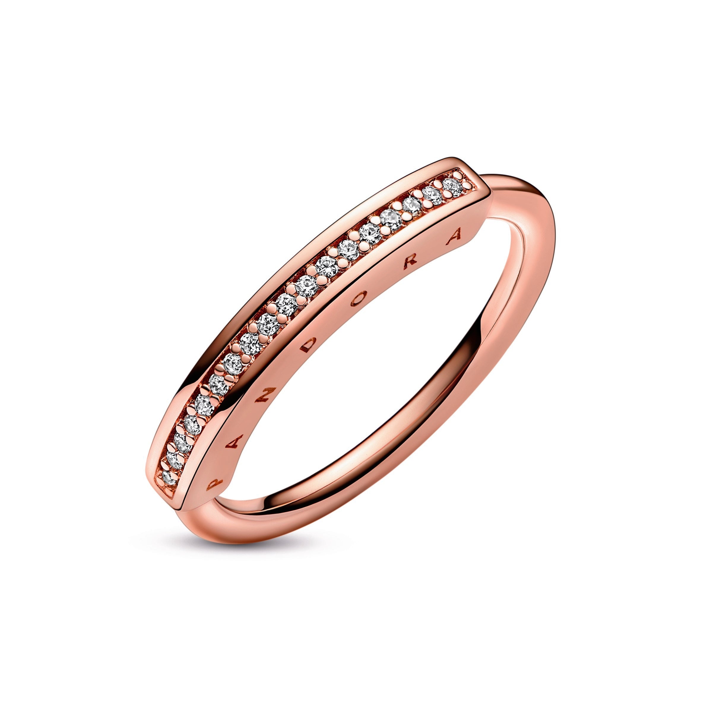 PANDORA Signature I-D Pavé Ring 14K Rose Gold Plated Unique Metal Blend Rings Statement Ring Jewelry Gift
