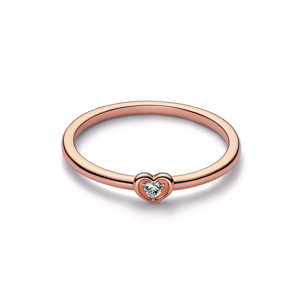 PANDORA Radiant Heart Ring 14K Rose Gold Plated Unique Metal Blend Rings Statement Ring Jewelry Gift