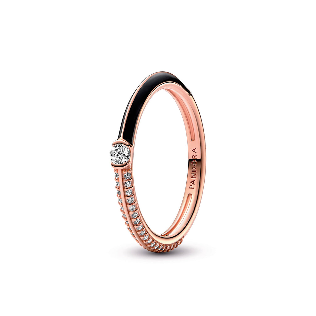 PANDORA ME Pavé And Black Dual Ring 14K Rose Gold Plated Unique Metal Blend Rings Statement Ring Jewelry Gift