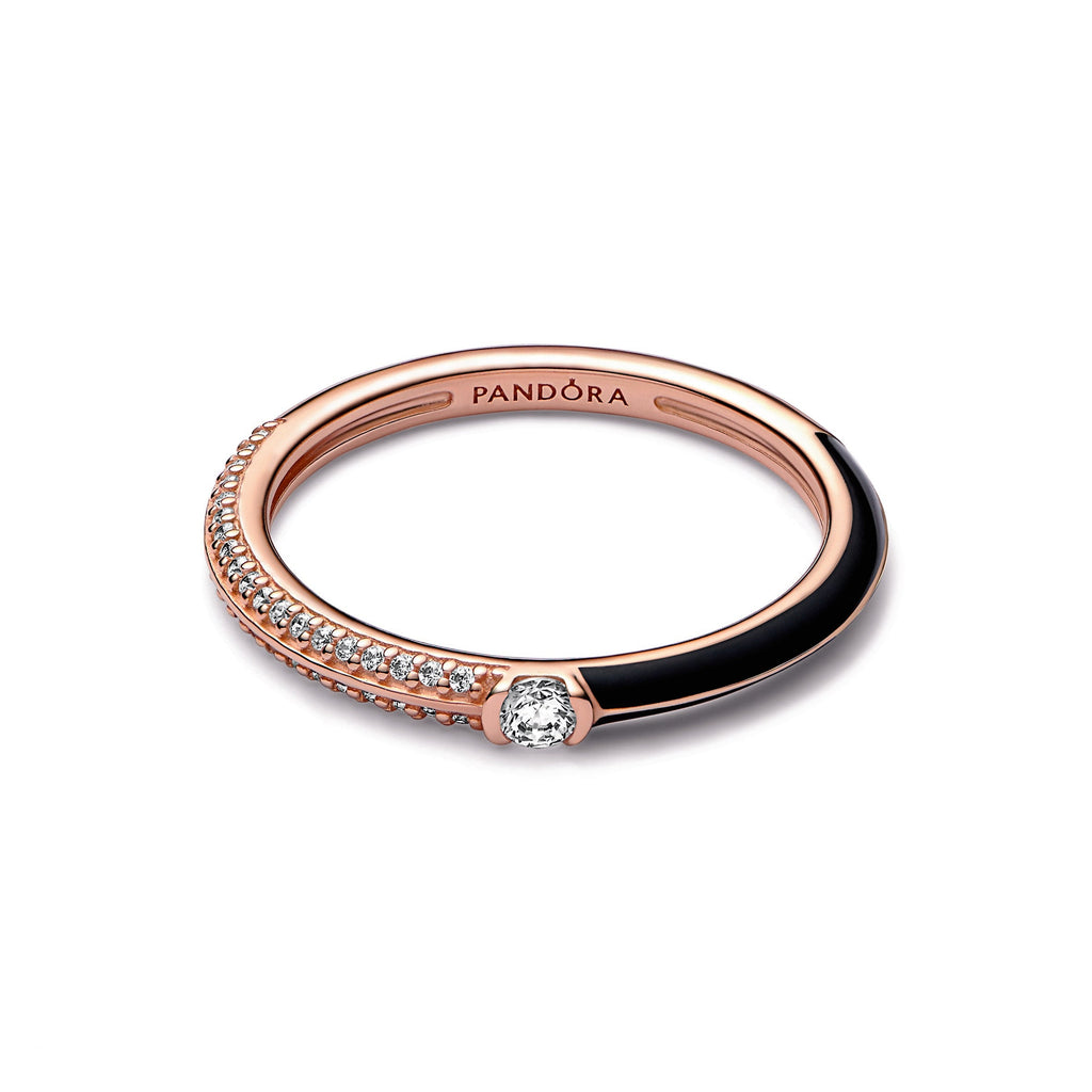 PANDORA ME Pavé And Black Dual Ring 14K Rose Gold Plated Unique Metal Blend Rings Statement Ring Jewelry Gift