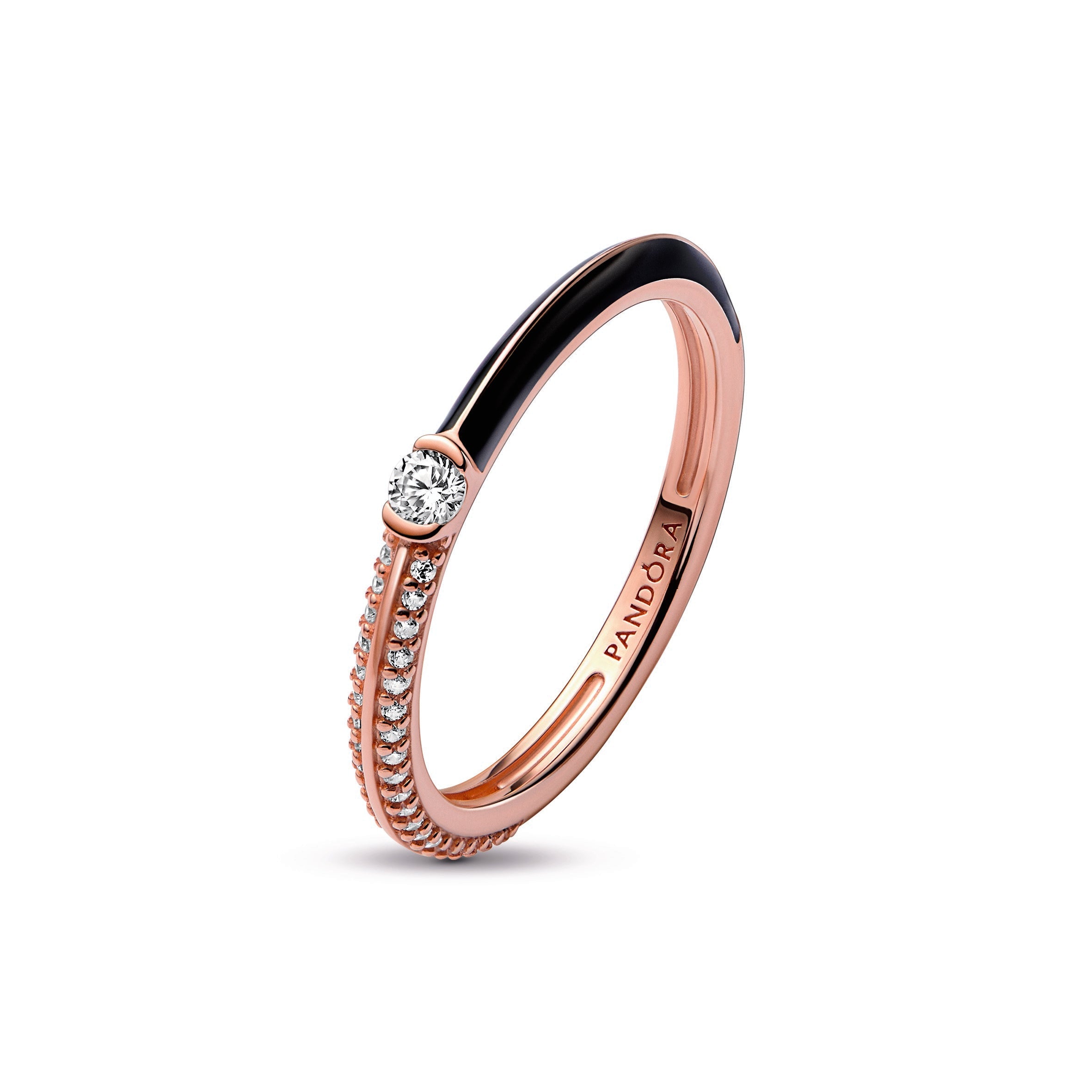 PANDORA ME Pavé And Black Dual Ring 14K Rose Gold Plated Unique Metal Blend Rings Statement Ring Jewelry Gift