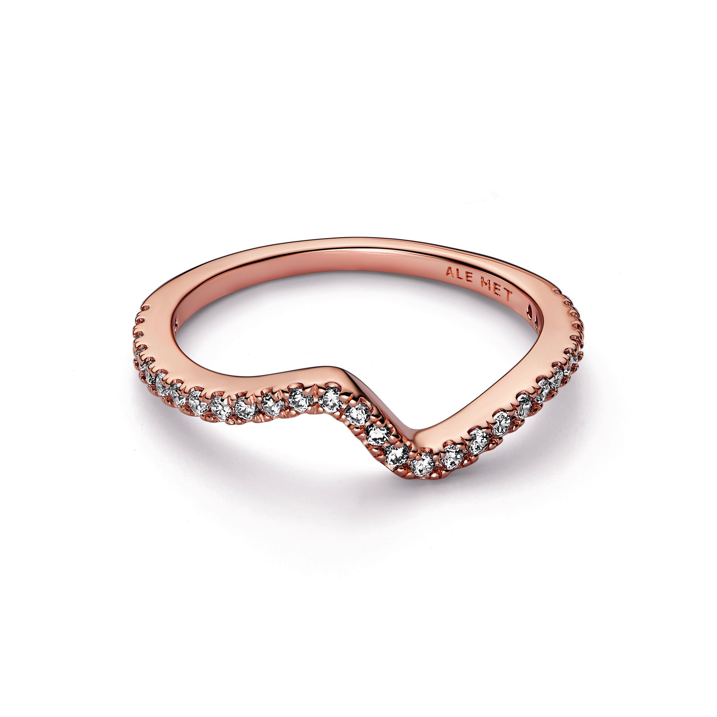 PANDORA Sparkling Wave Ring 14K Rose Gold Plated Unique Metal Blend Rings Statement Ring Jewelry Gift