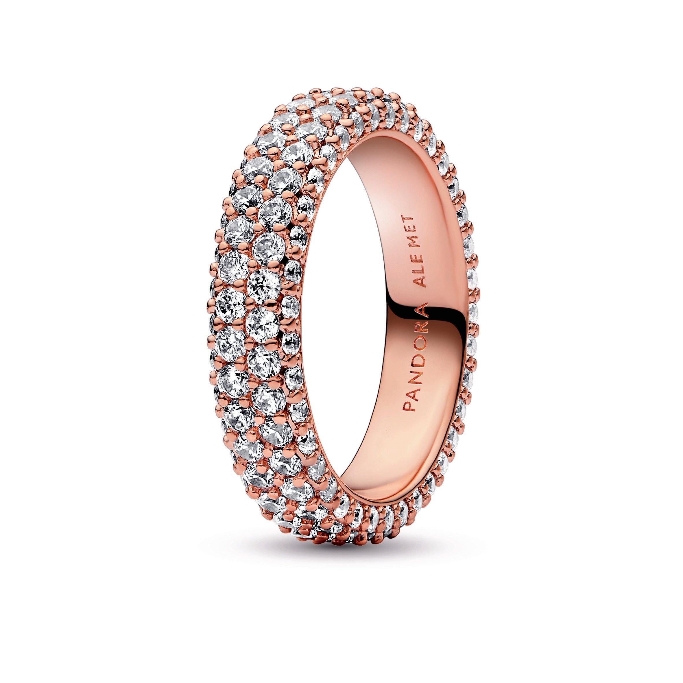 PANDORA Timeless Pavé Double-row Ring 14K Rose Gold Plated Unique Metal Blend Weddings Rings Statement Ring Jewelry Gift
