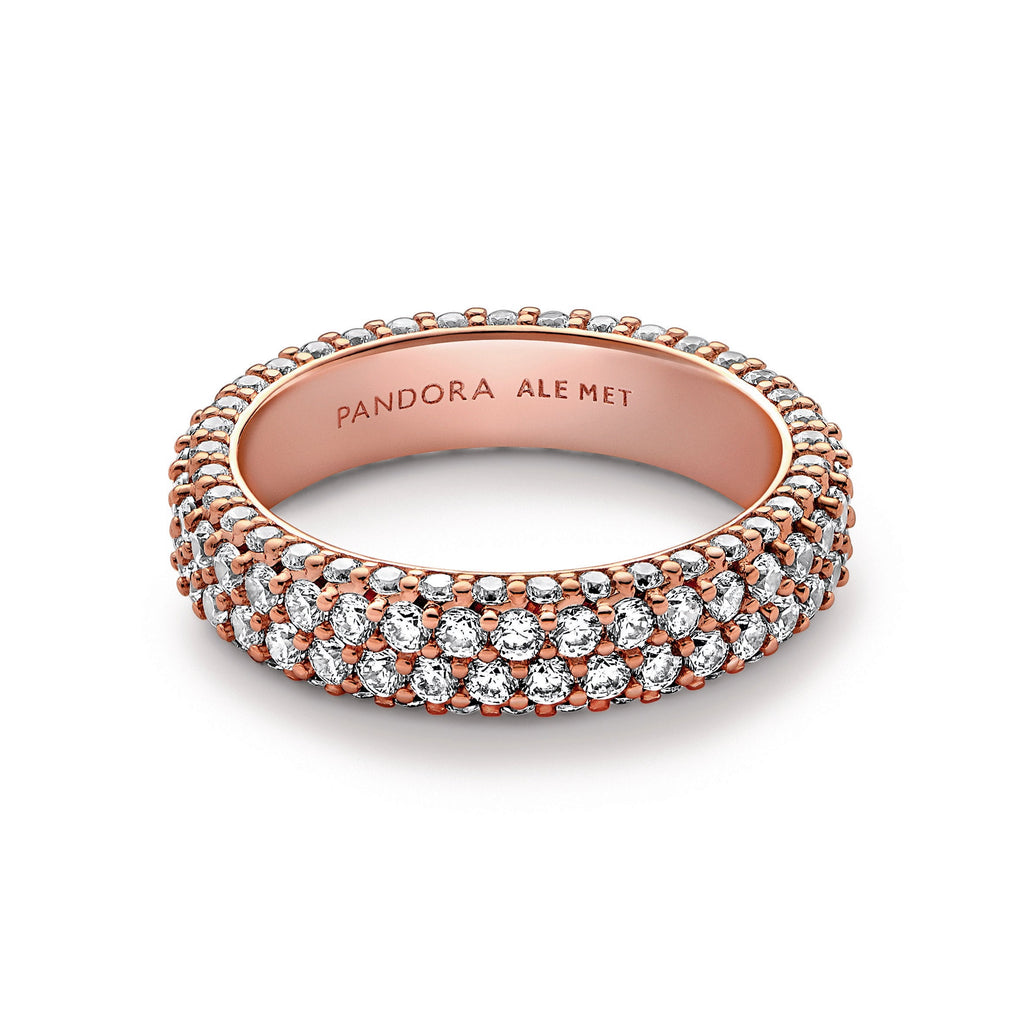PANDORA Timeless Pavé Double-row Ring 14K Rose Gold Plated Unique Metal Blend Weddings Rings Statement Ring Jewelry Gift