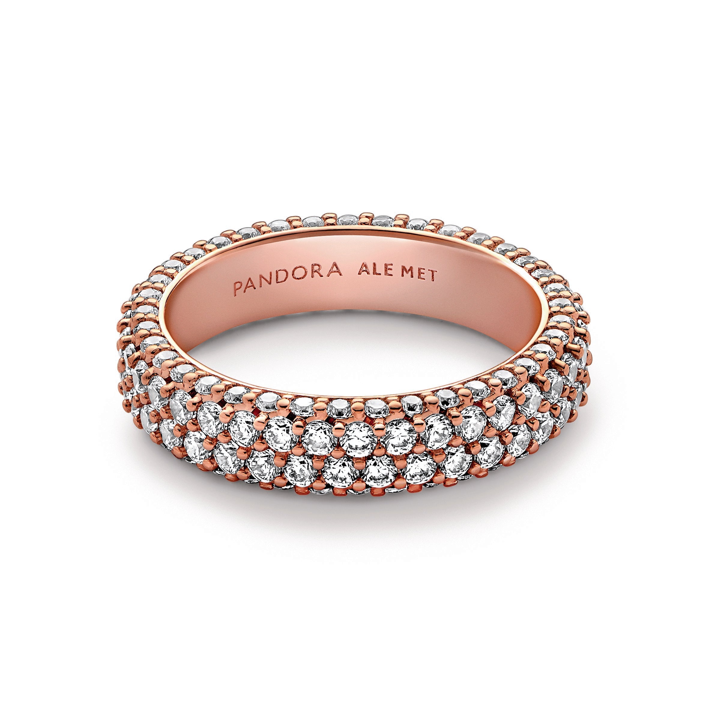 PANDORA Timeless Pavé Double-row Ring 14K Rose Gold Plated Unique Metal Blend Weddings Rings Statement Ring Jewelry Gift