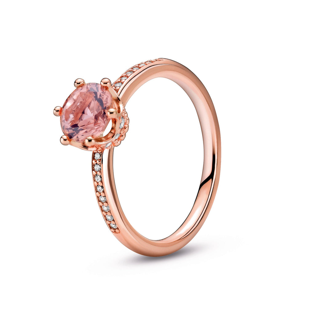 PANDORA Pink Sparkling Crown Solitaire Ring 14K Rose Gold Plated Unique Metal Blend Rings Statement Ring Jewelry Gift