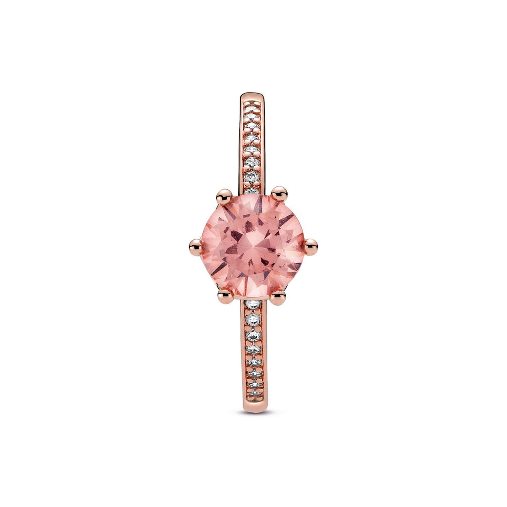 PANDORA Pink Sparkling Crown Solitaire Ring 14K Rose Gold Plated Unique Metal Blend Rings Statement Ring Jewelry Gift