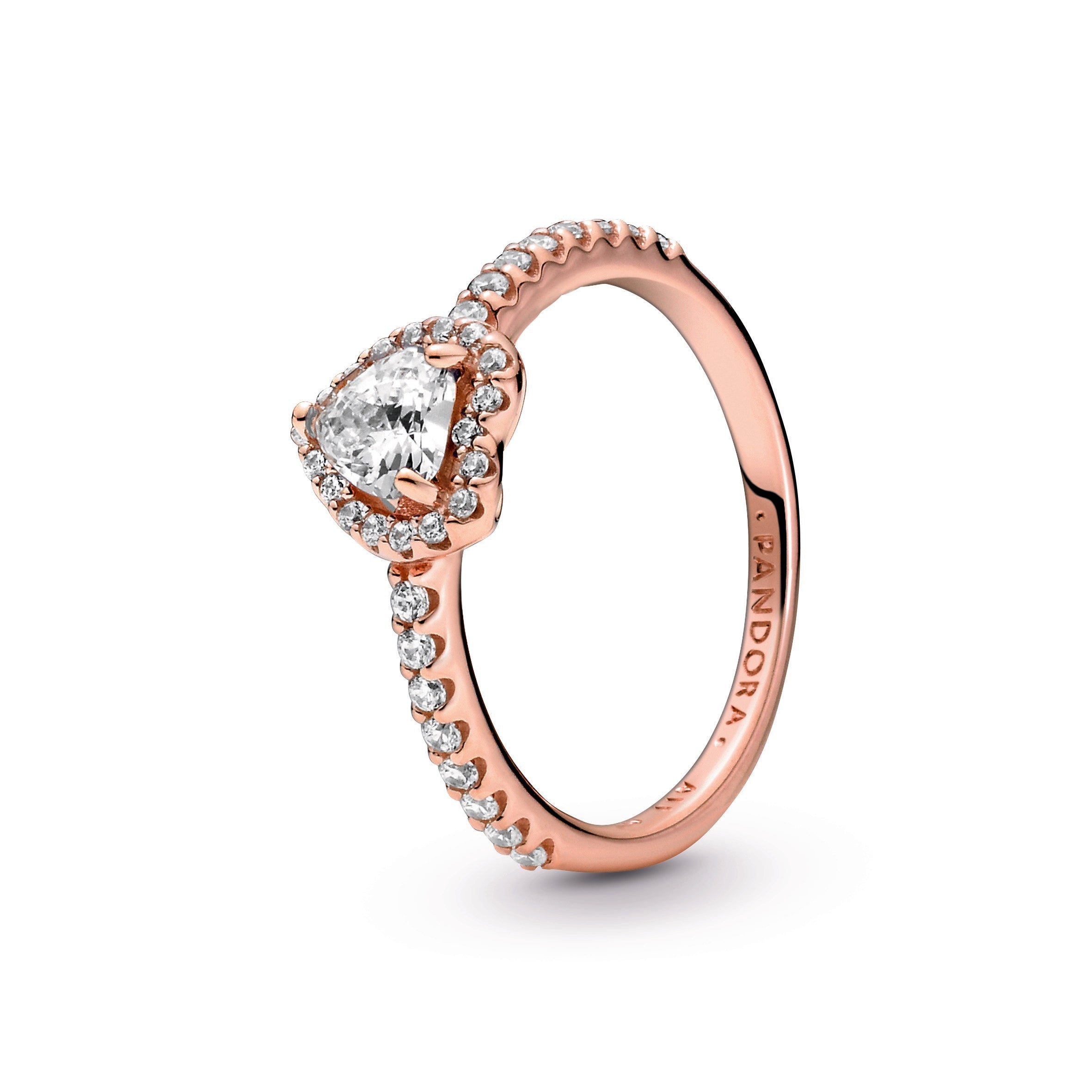PANDORA Sparkling Elevated Heart Ring 14K Rose Gold Plated Unique Metal Blend Weddings Rings Statement Ring Jewelry Gift