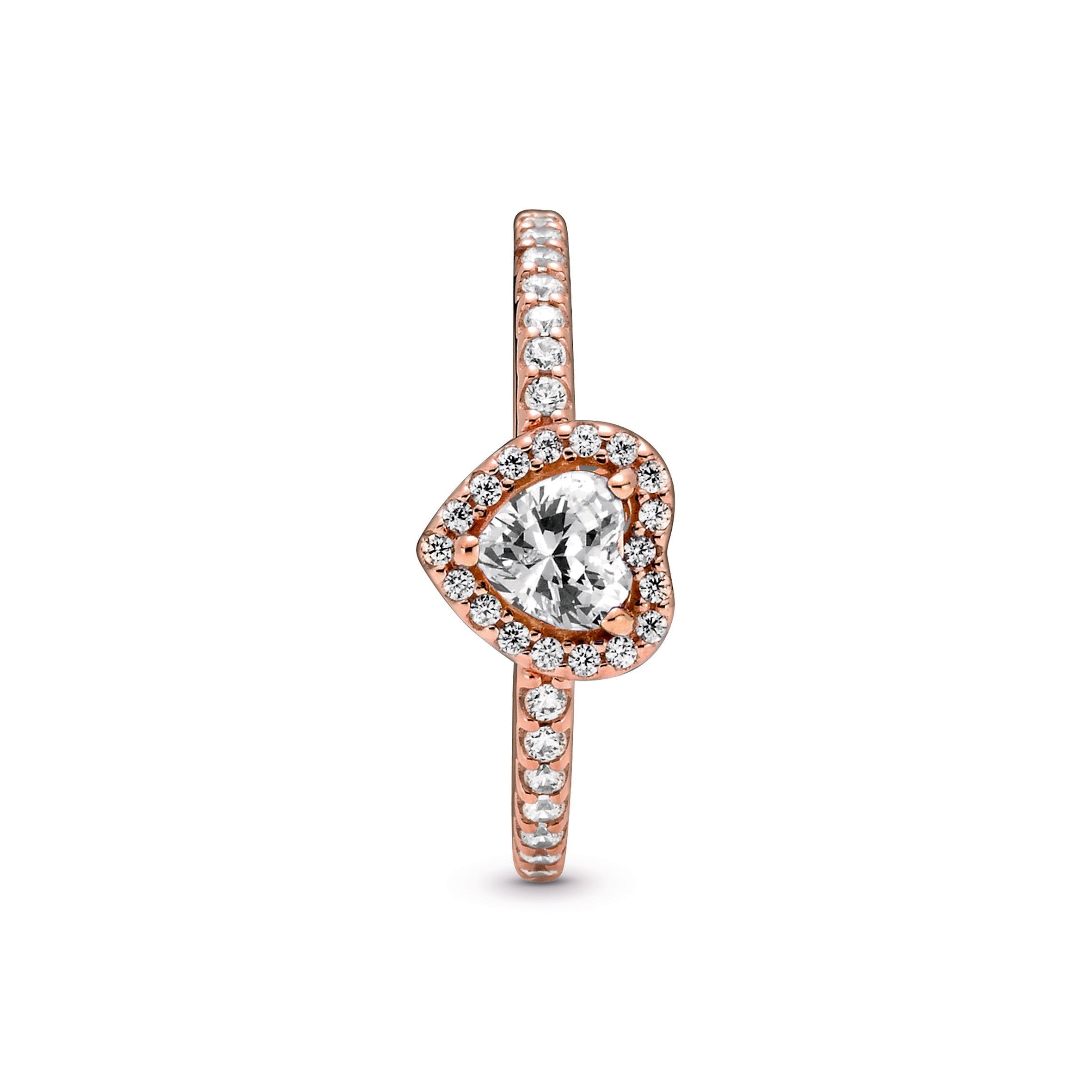PANDORA Sparkling Elevated Heart Ring 14K Rose Gold Plated Unique Metal Blend Weddings Rings Statement Ring Jewelry Gift
