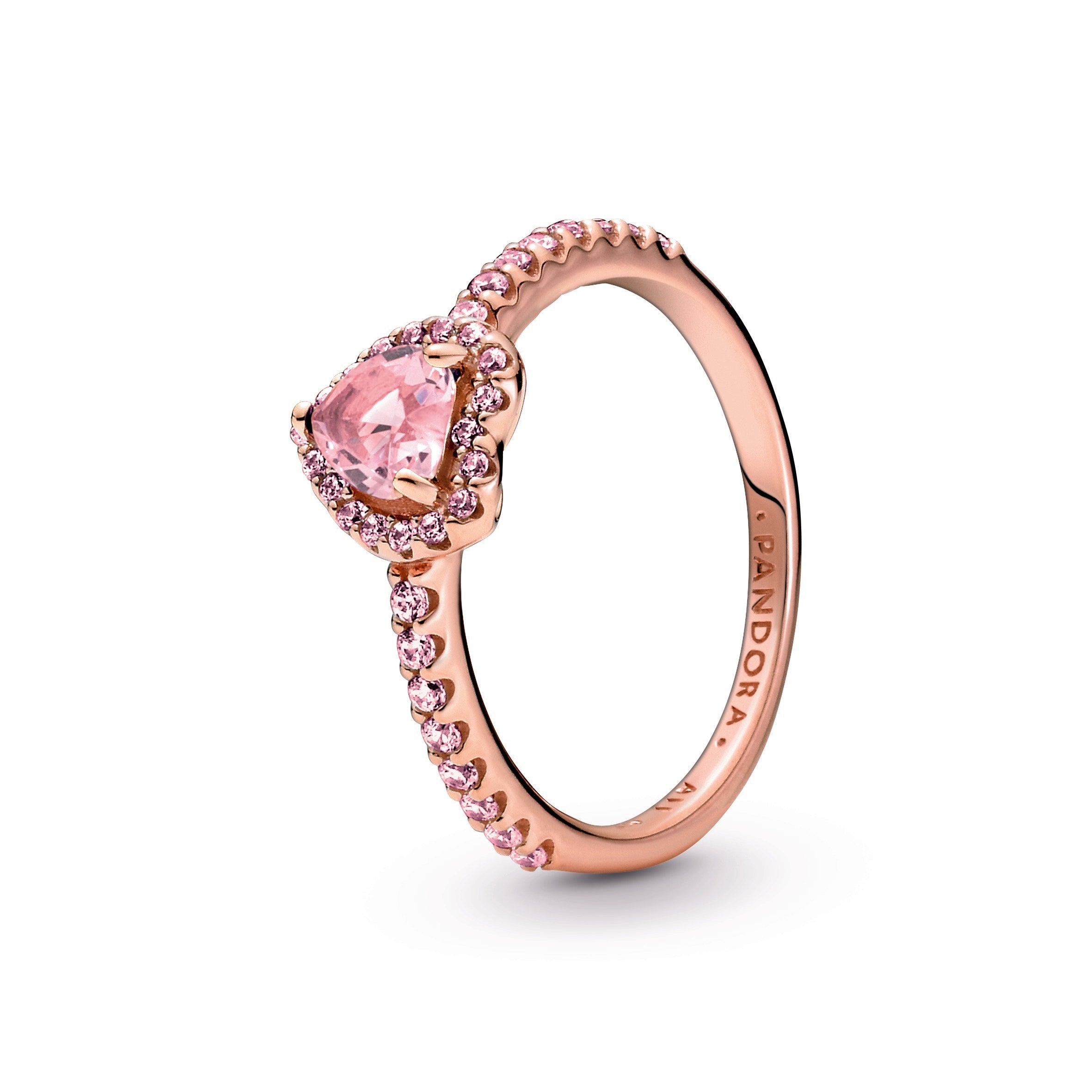 PANDORA Sparkling Elevated Heart Ring 14K Rose Gold Plated Unique Metal Blend Weddings Rings Statement Ring Jewelry Gift