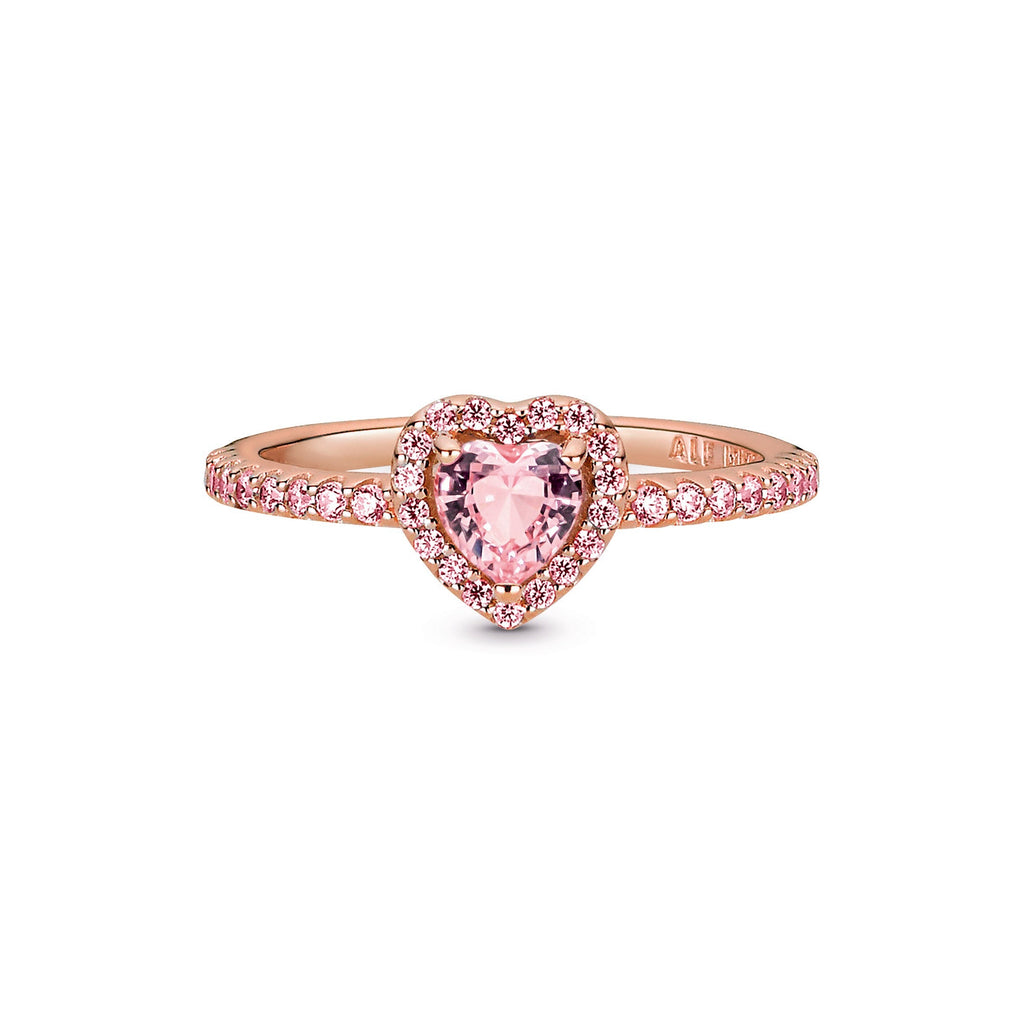 PANDORA Sparkling Elevated Heart Ring 14K Rose Gold Plated Unique Metal Blend Weddings Rings Statement Ring Jewelry Gift