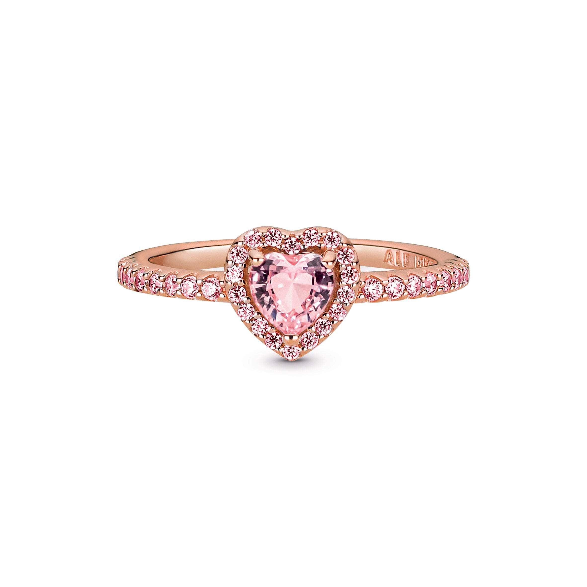 PANDORA Sparkling Elevated Heart Ring 14K Rose Gold Plated Unique Metal Blend Weddings Rings Statement Ring Jewelry Gift