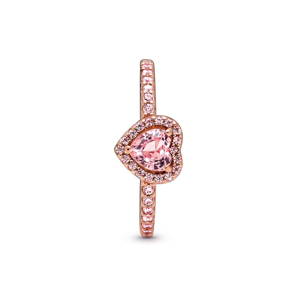 PANDORA Sparkling Elevated Heart Ring 14K Rose Gold Plated Unique Metal Blend Weddings Rings Statement Ring Jewelry Gift