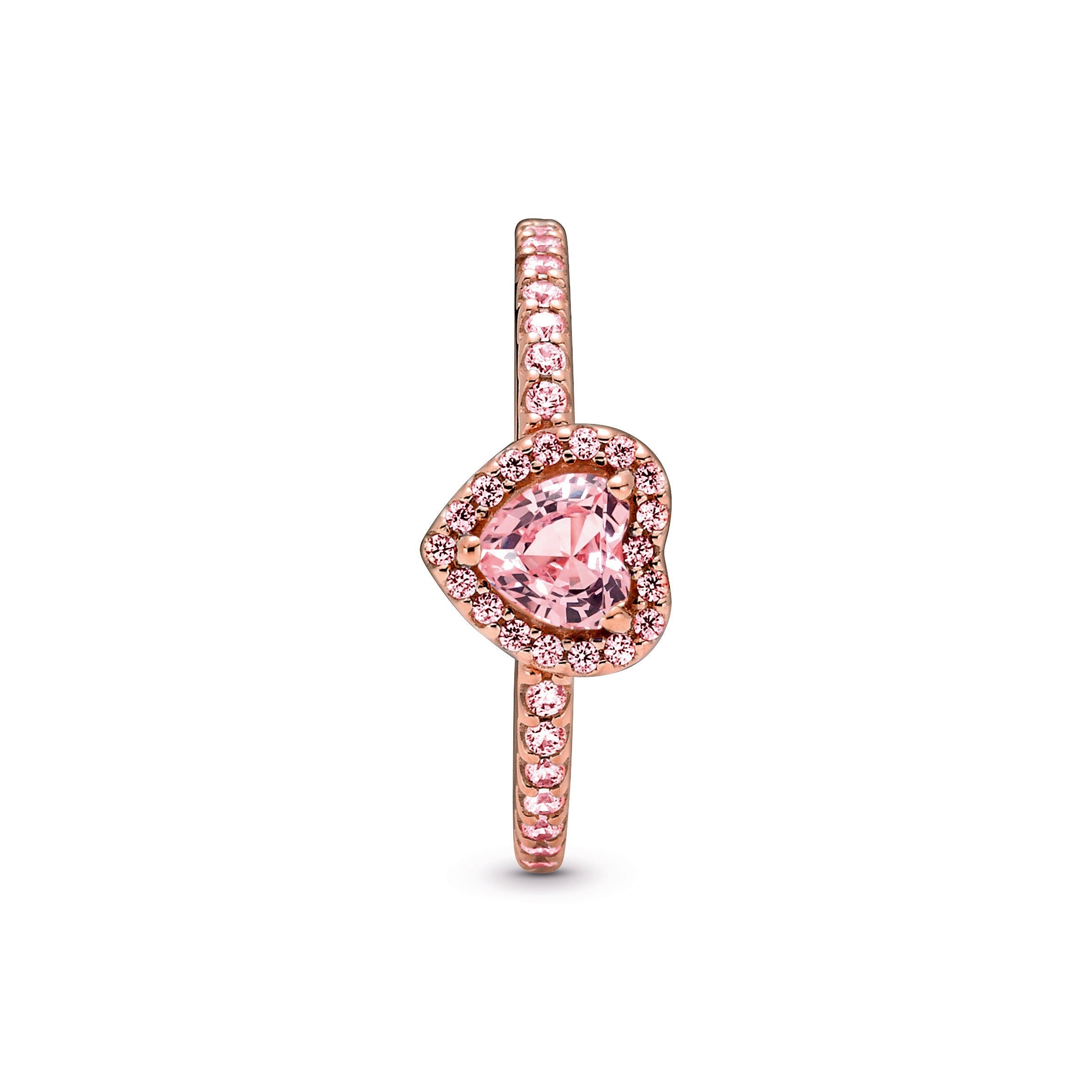 PANDORA Sparkling Elevated Heart Ring 14K Rose Gold Plated Unique Metal Blend Weddings Rings Statement Ring Jewelry Gift