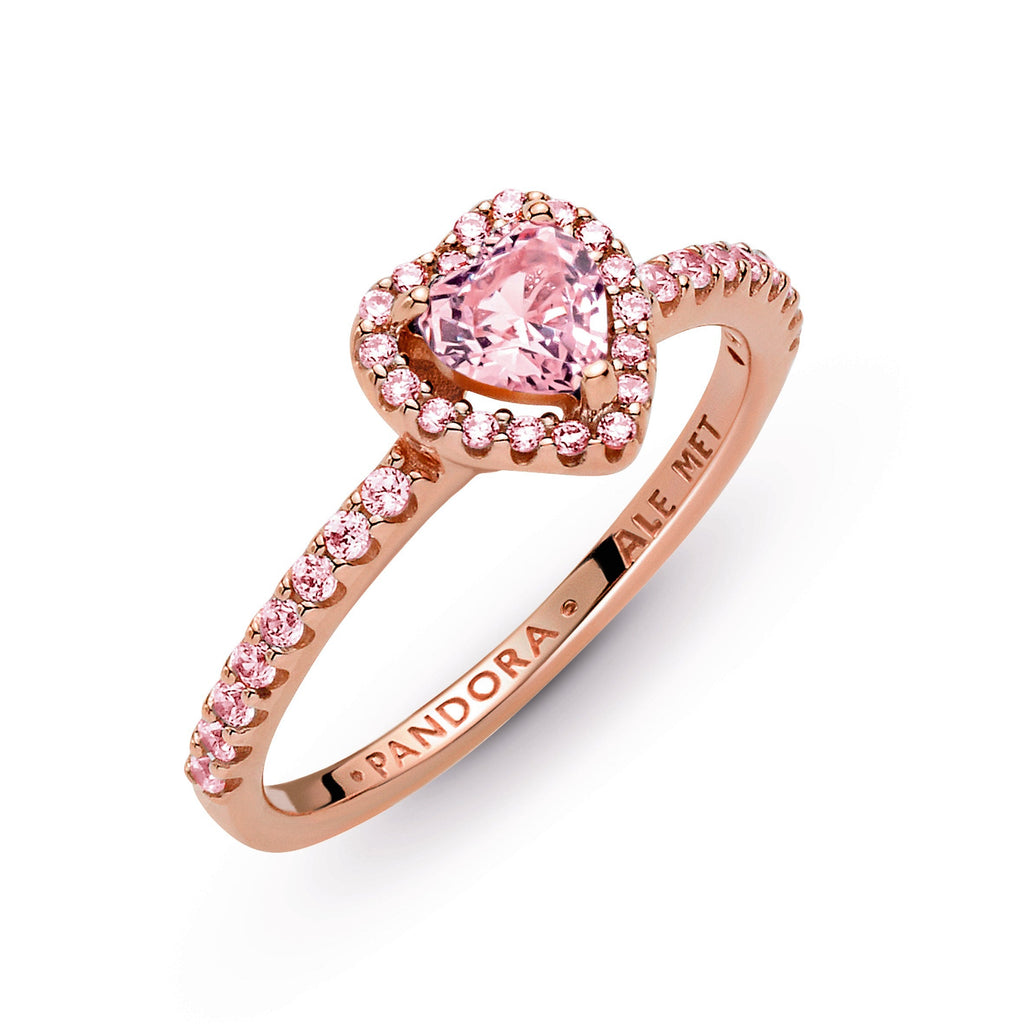 PANDORA Sparkling Elevated Heart Ring 14K Rose Gold Plated Unique Metal Blend Weddings Rings Statement Ring Jewelry Gift
