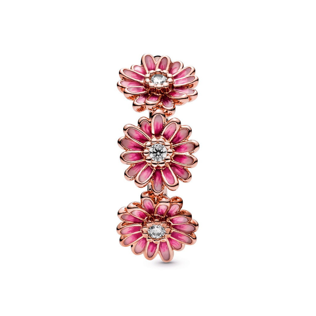 PANDORA Pink Daisy Flower Trio Ring 14K Rose Gold Plated Unique Metal Blend Floral Rings Statement Ring Jewelry Gift