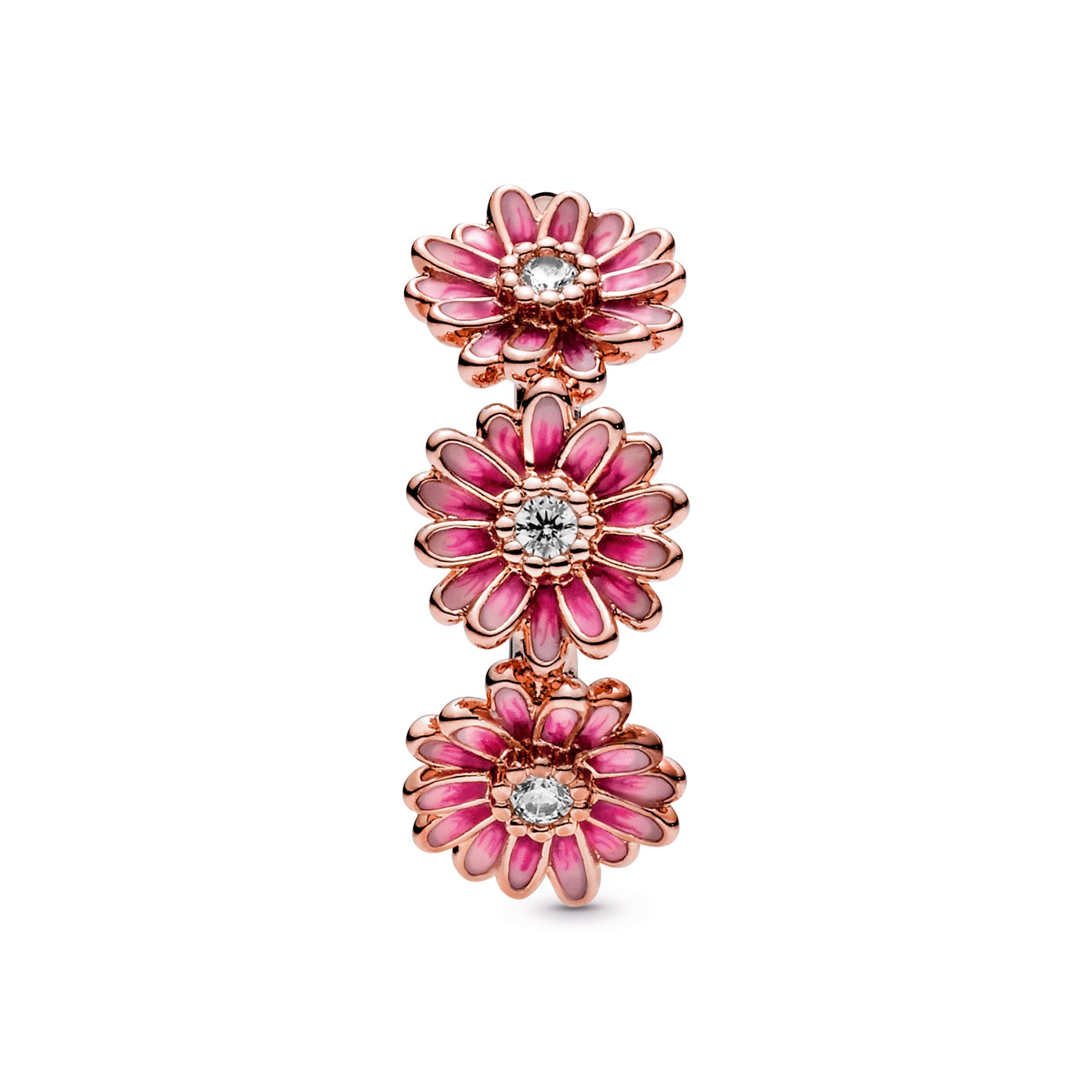 PANDORA Pink Daisy Flower Trio Ring 14K Rose Gold Plated Unique Metal Blend Floral Rings Statement Ring Jewelry Gift