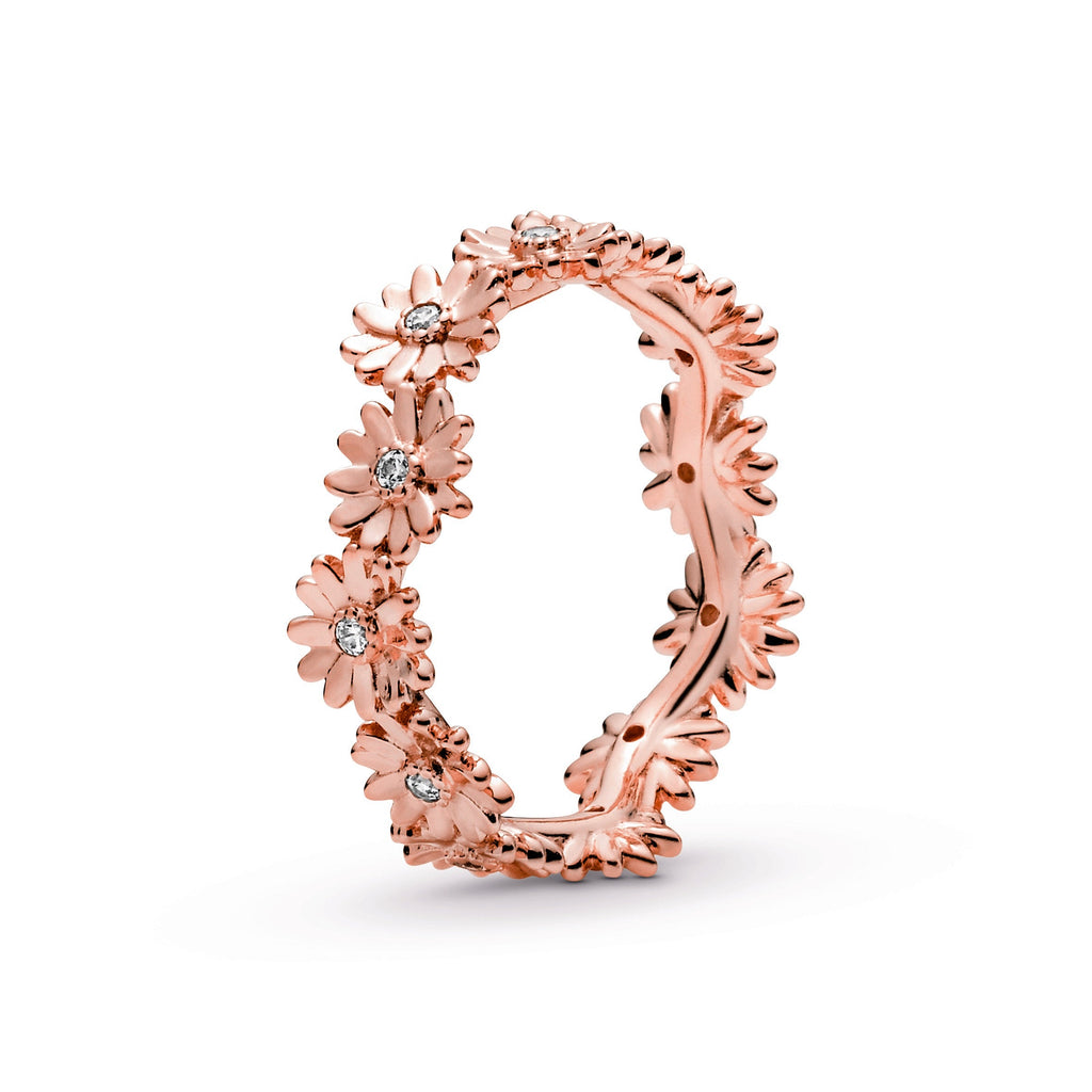 PANDORA Sparkling Daisy Flower Crown Ring 14K Rose Gold Plated Unique Metal Blend Floral Rings Statement Ring Jewelry Gift