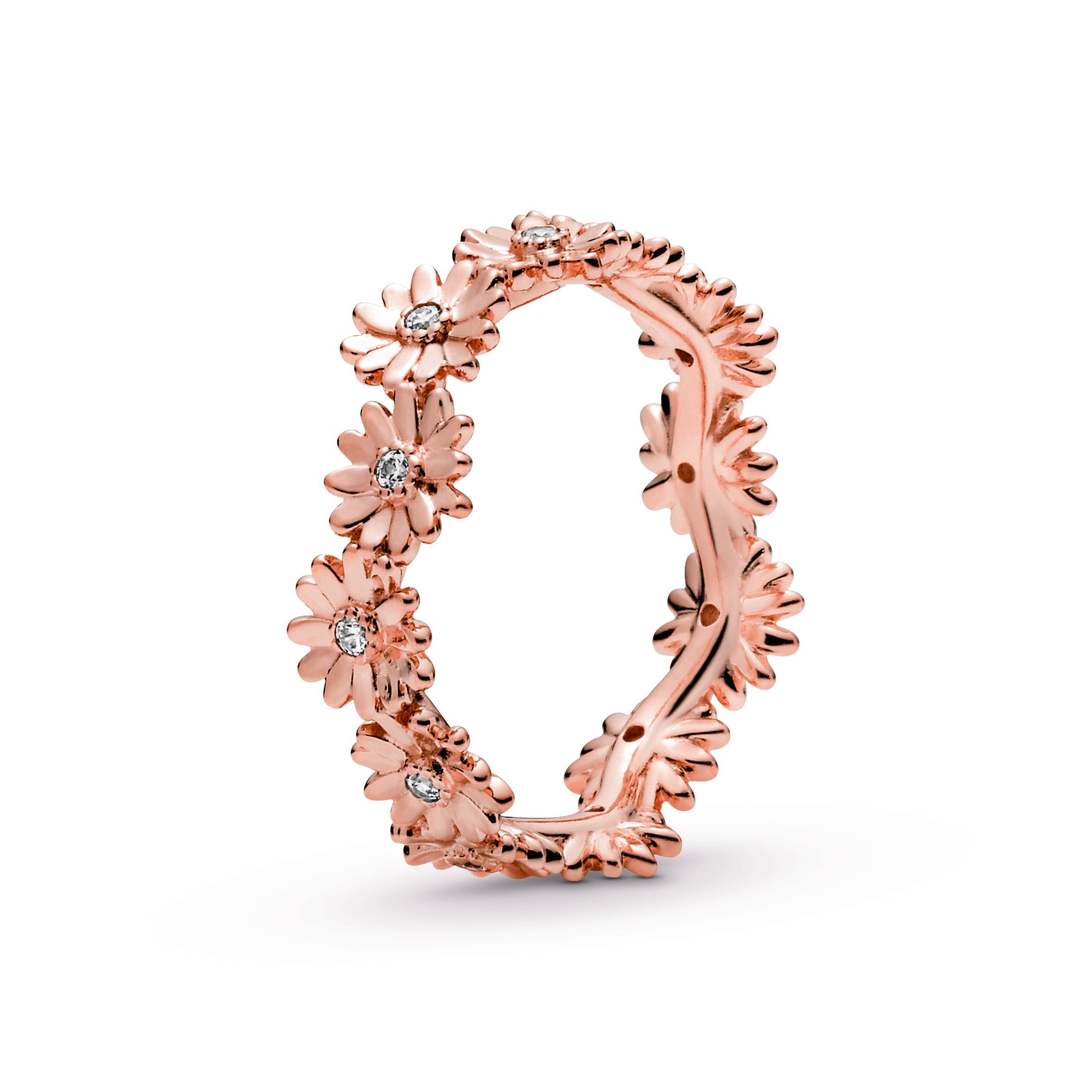 PANDORA Sparkling Daisy Flower Crown Ring 14K Rose Gold Plated Unique Metal Blend Floral Rings Statement Ring Jewelry Gift