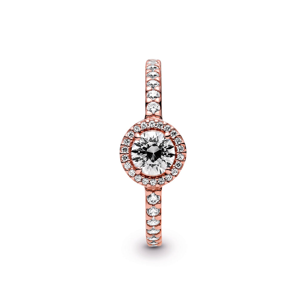 PANDORA Classic Sparkle Halo Ring 14K Rose Gold Plated Unique Metal Blend Weddings Rings Statement Ring Jewelry Gift