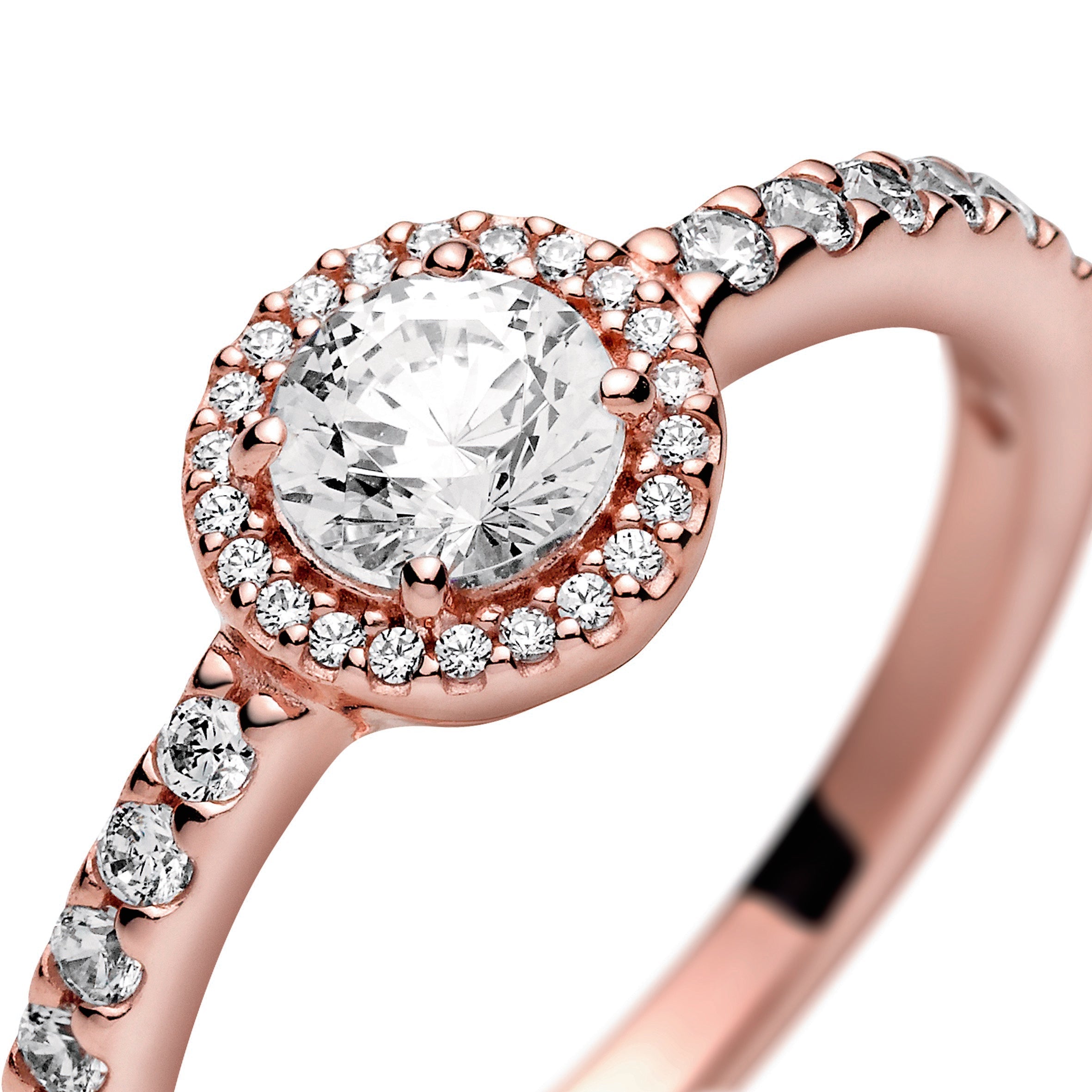 PANDORA Classic Sparkle Halo Ring 14K Rose Gold Plated Unique Metal Blend Weddings Rings Statement Ring Jewelry Gift