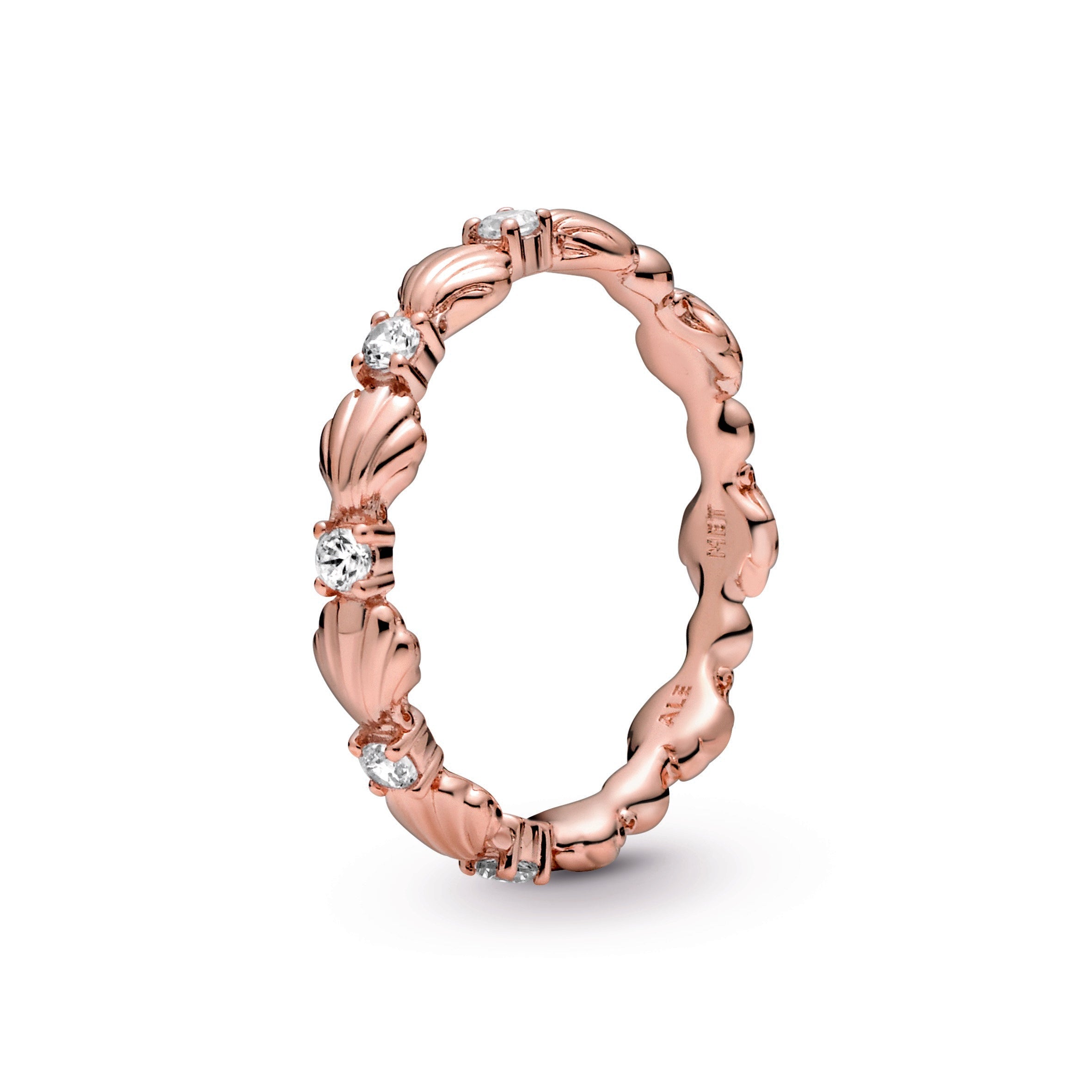PANDORA Sparkling Seashell Band Ring 14K Rose Gold Plated Unique Metal Blend Rings Statement Ring Jewelry Gift