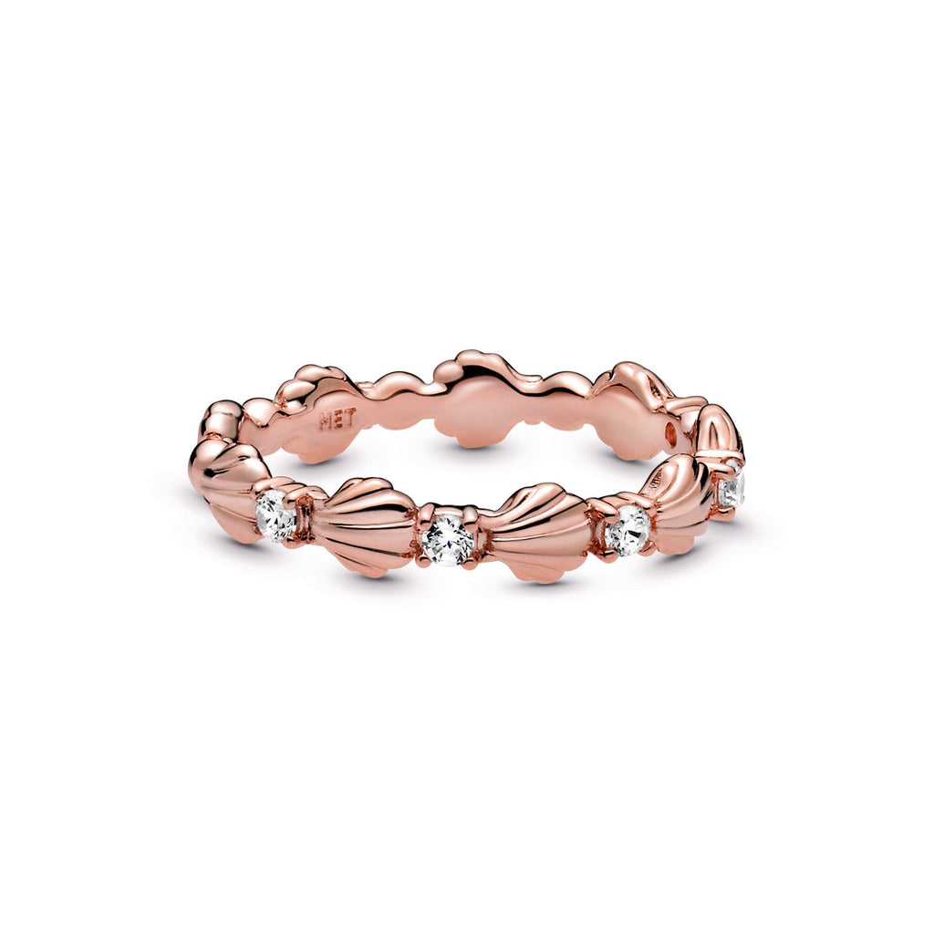 PANDORA Sparkling Seashell Band Ring 14K Rose Gold Plated Unique Metal Blend Rings Statement Ring Jewelry Gift