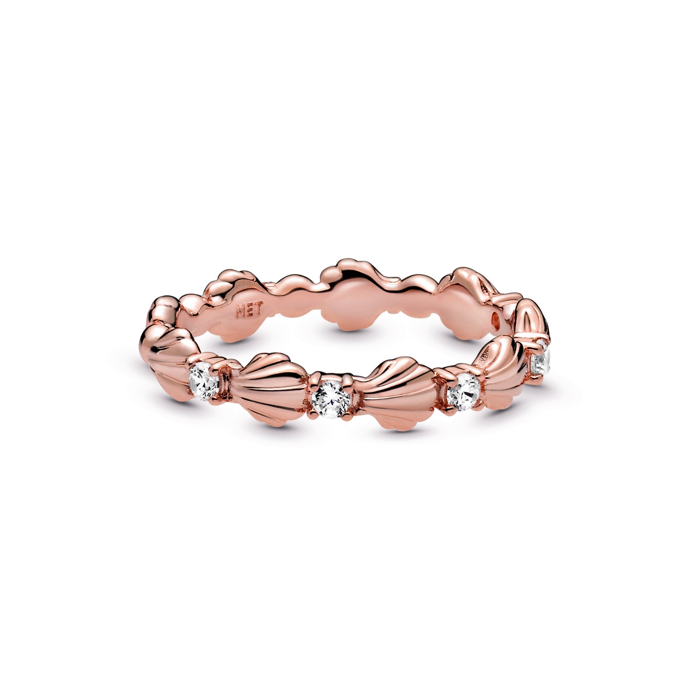 PANDORA Sparkling Seashell Band Ring 14K Rose Gold Plated Unique Metal Blend Rings Statement Ring Jewelry Gift