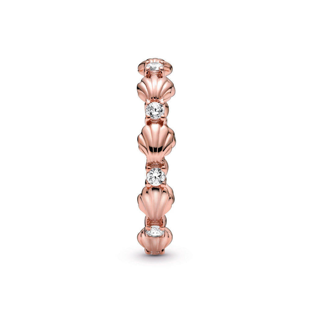 PANDORA Sparkling Seashell Band Ring 14K Rose Gold Plated Unique Metal Blend Rings Statement Ring Jewelry Gift