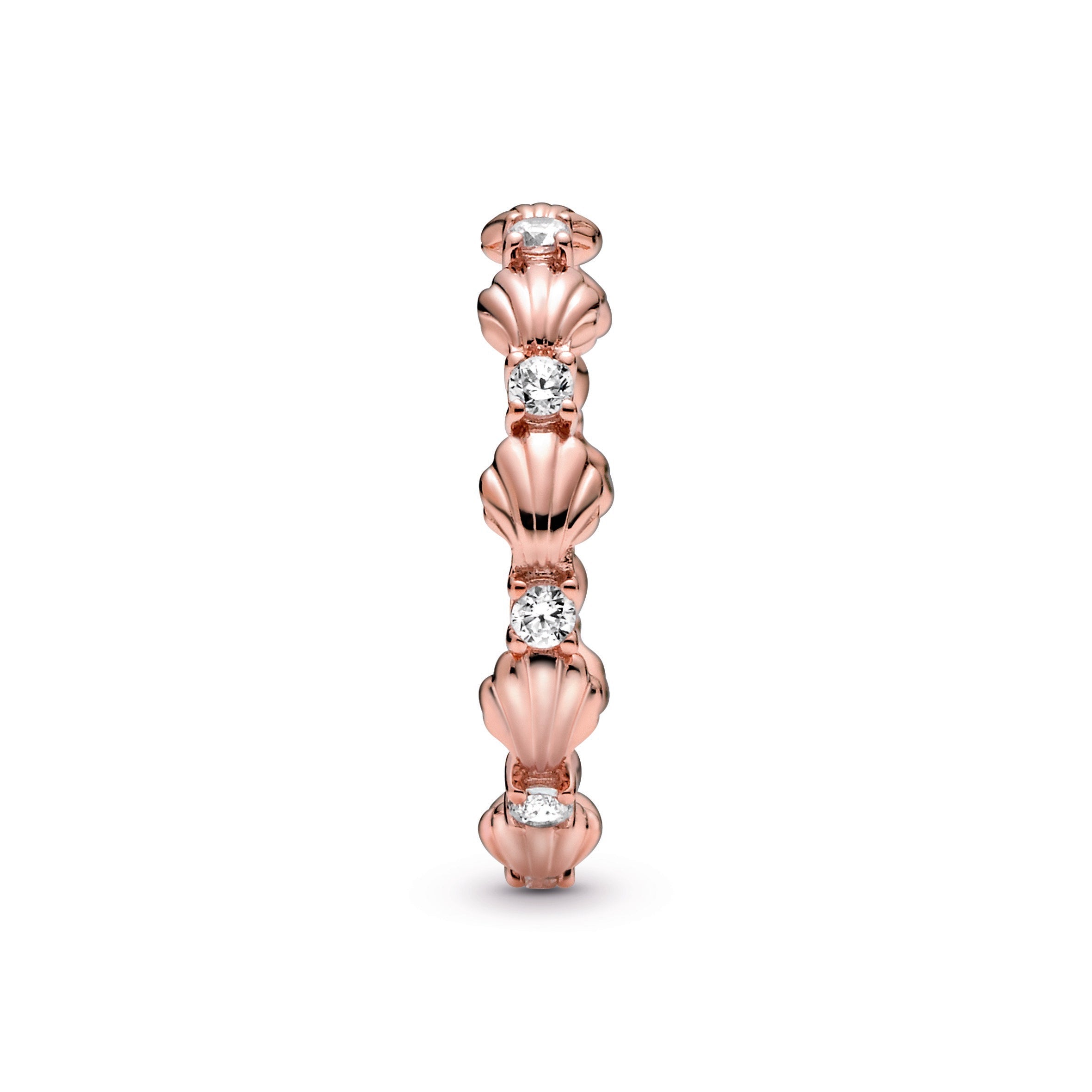 PANDORA Sparkling Seashell Band Ring 14K Rose Gold Plated Unique Metal Blend Rings Statement Ring Jewelry Gift