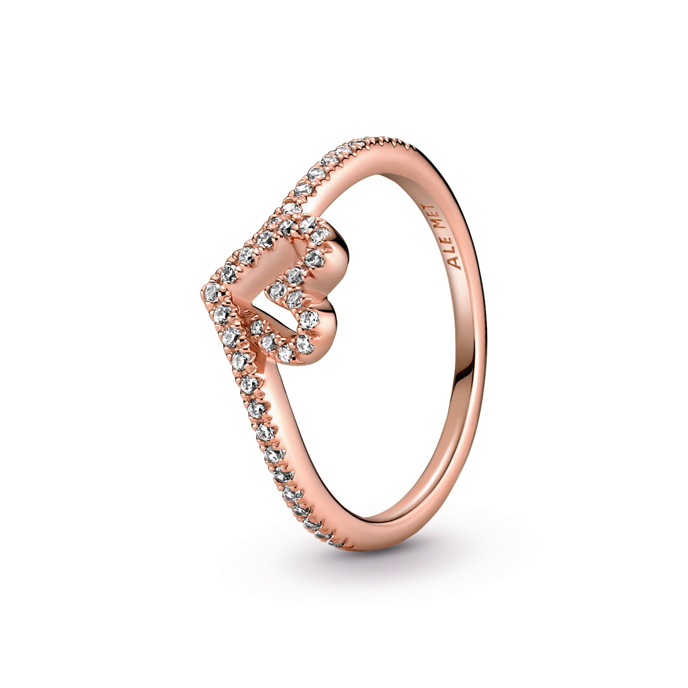 PANDORA Sparkling Wishbone Heart Ring 14K Rose Gold Plated Unique Metal Blend Rings Statement Ring Jewelry Gift