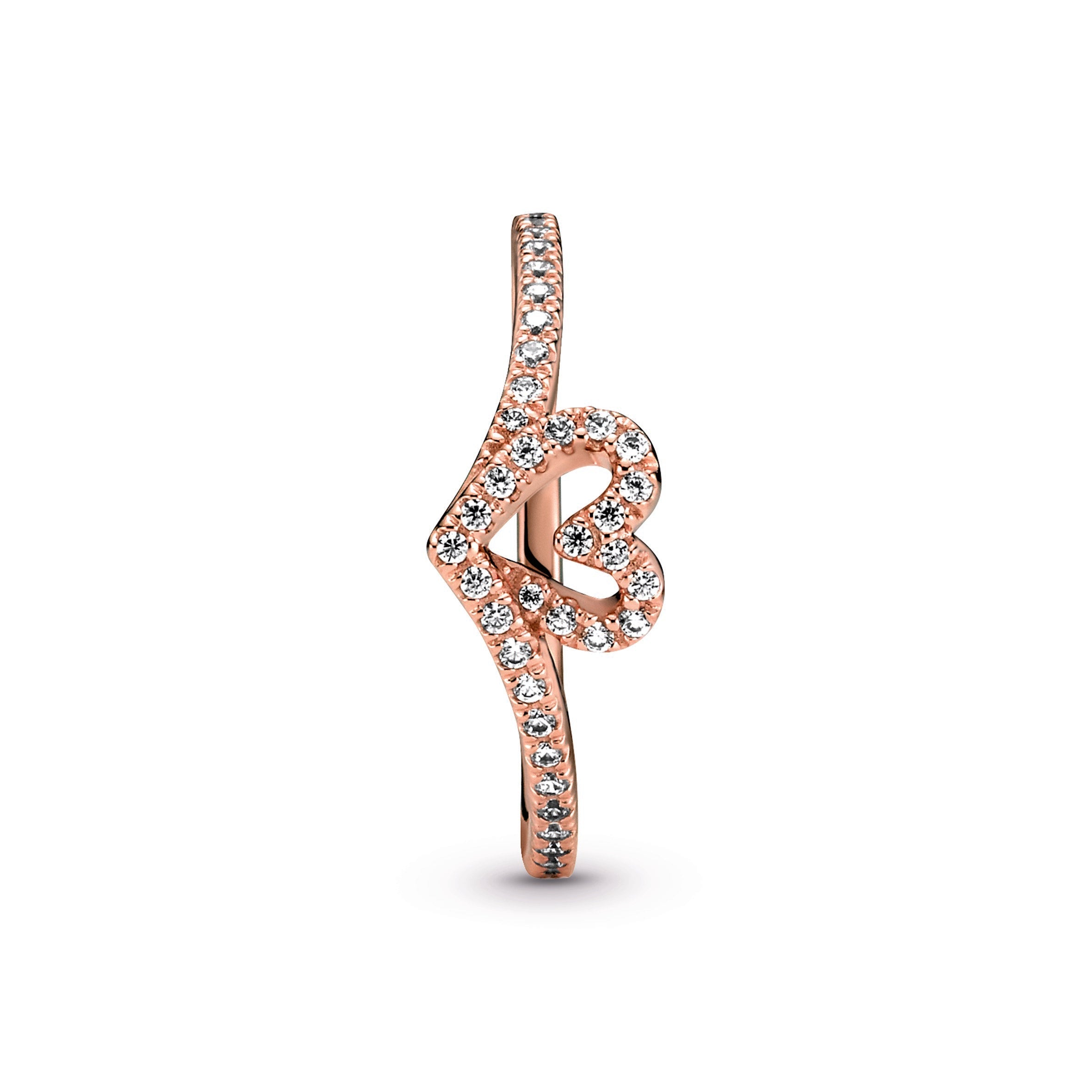 PANDORA Sparkling Wishbone Heart Ring 14K Rose Gold Plated Unique Metal Blend Rings Statement Ring Jewelry Gift